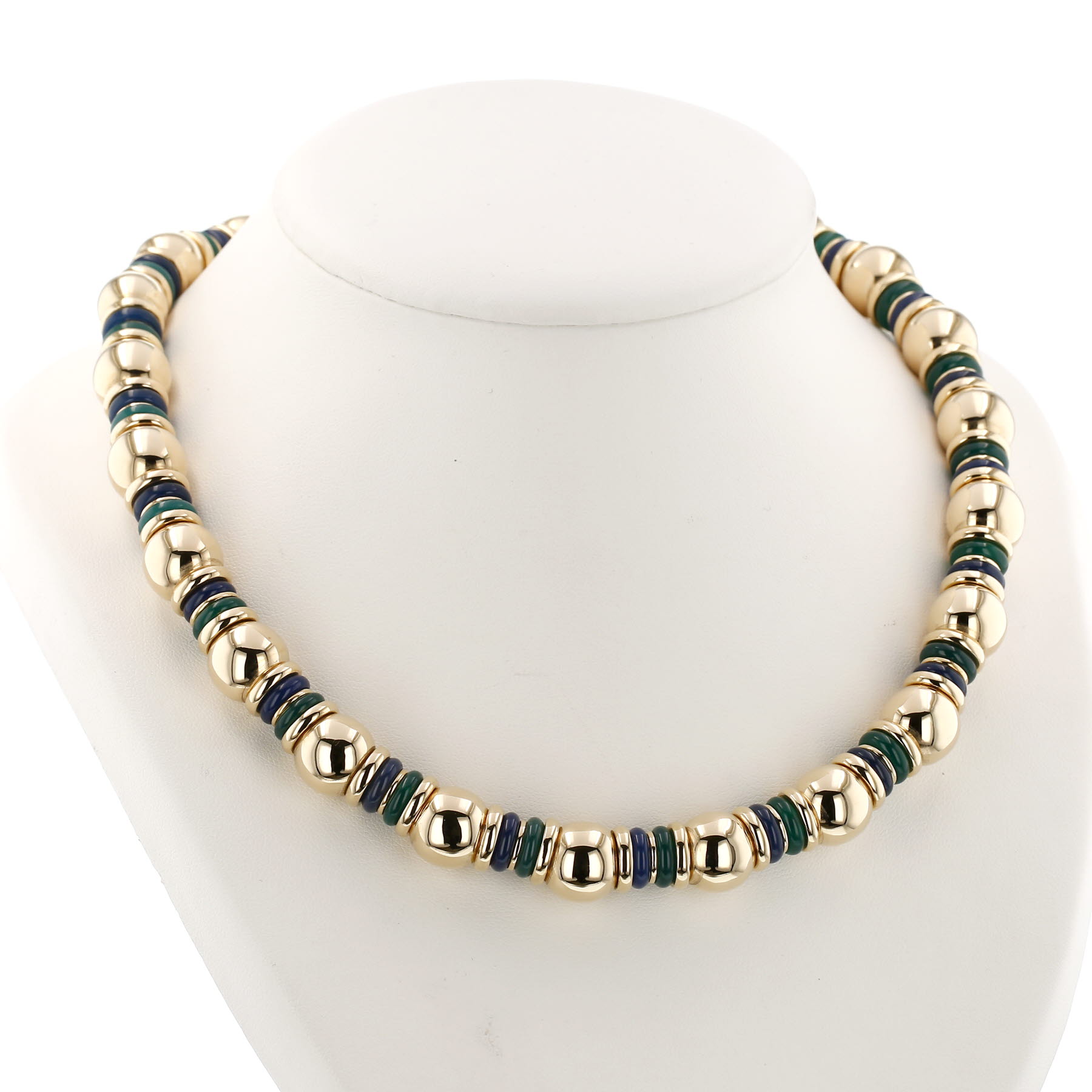 Boucheron 1980's necklace in yellow gold, blue agate and chrysoprase