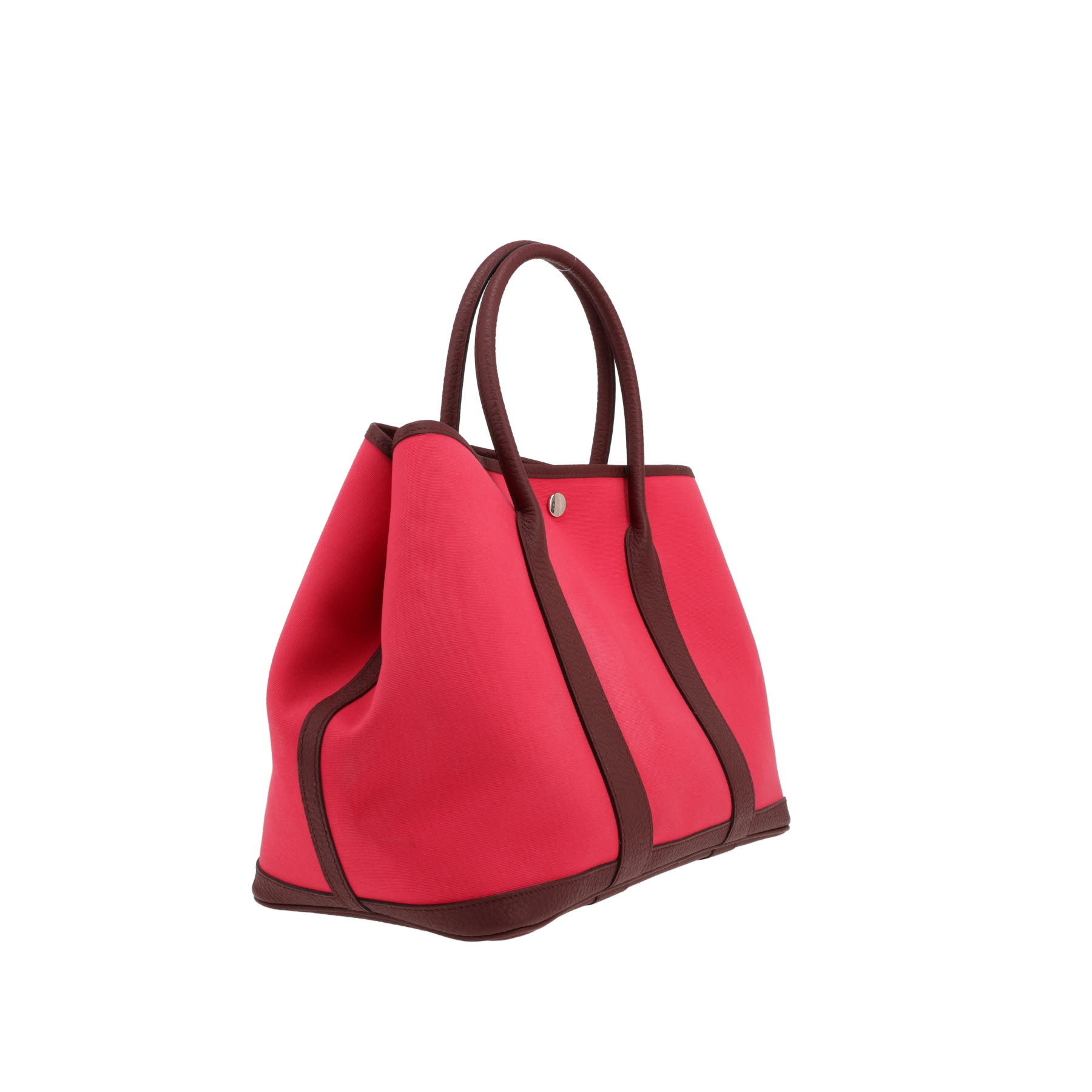 Bolso Cabás Hermès  Garden en lona rosa y cuero color burdeos