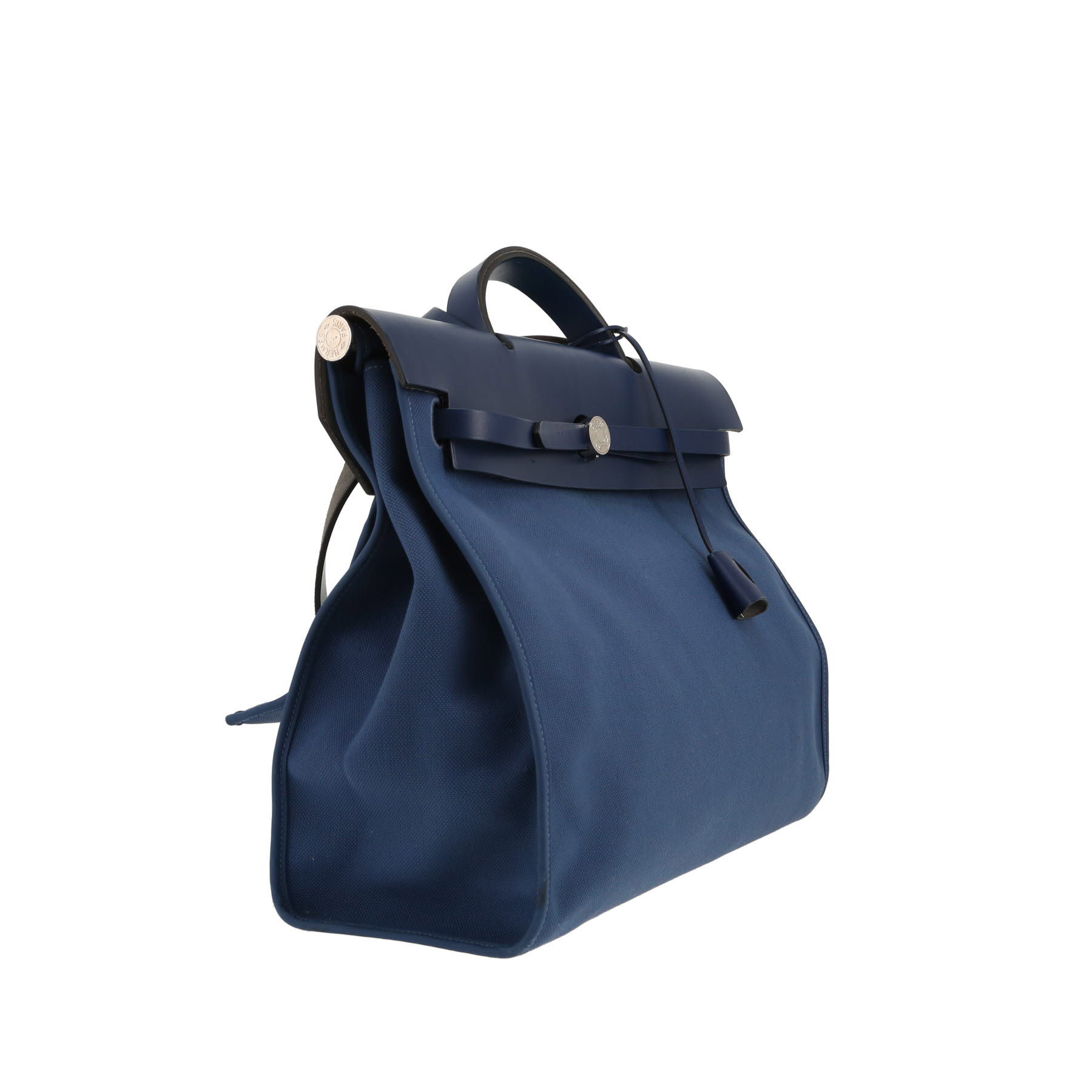 Bolso para llevar al hombro o en la mano Hermès  Herbag en lona azul y cuero azul