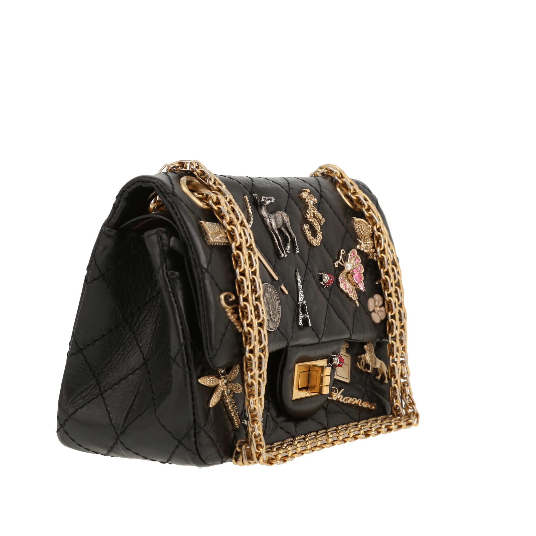 Sac bandoulière Chanel  2.55 petit modèle  en cuir matelassé noir