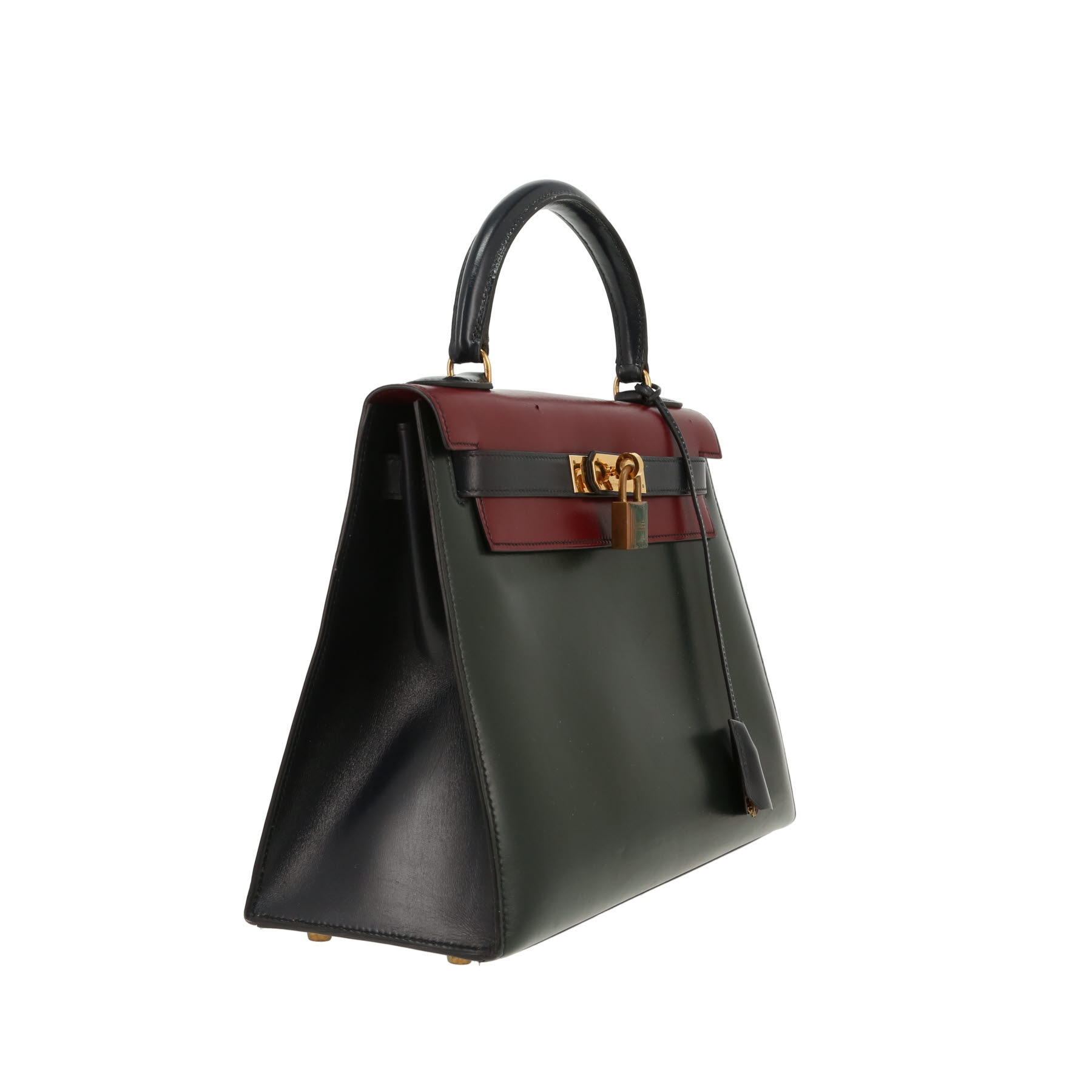 Hermès  Kelly 28 cm handbag  in green, burgundy and navy blue tricolor  box leather