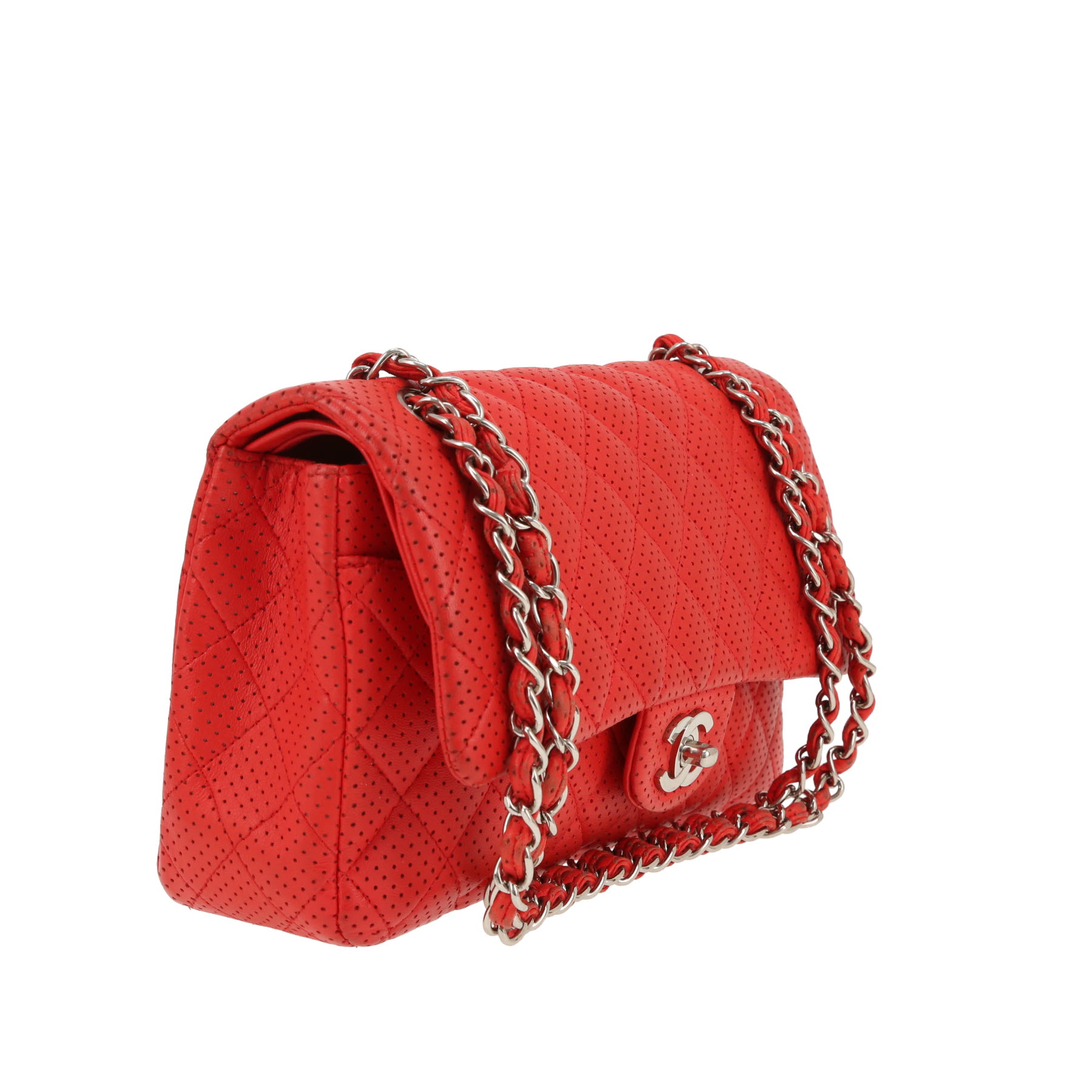 Sac à main Chanel  Timeless Classic en cuir matelassé perforé rouge