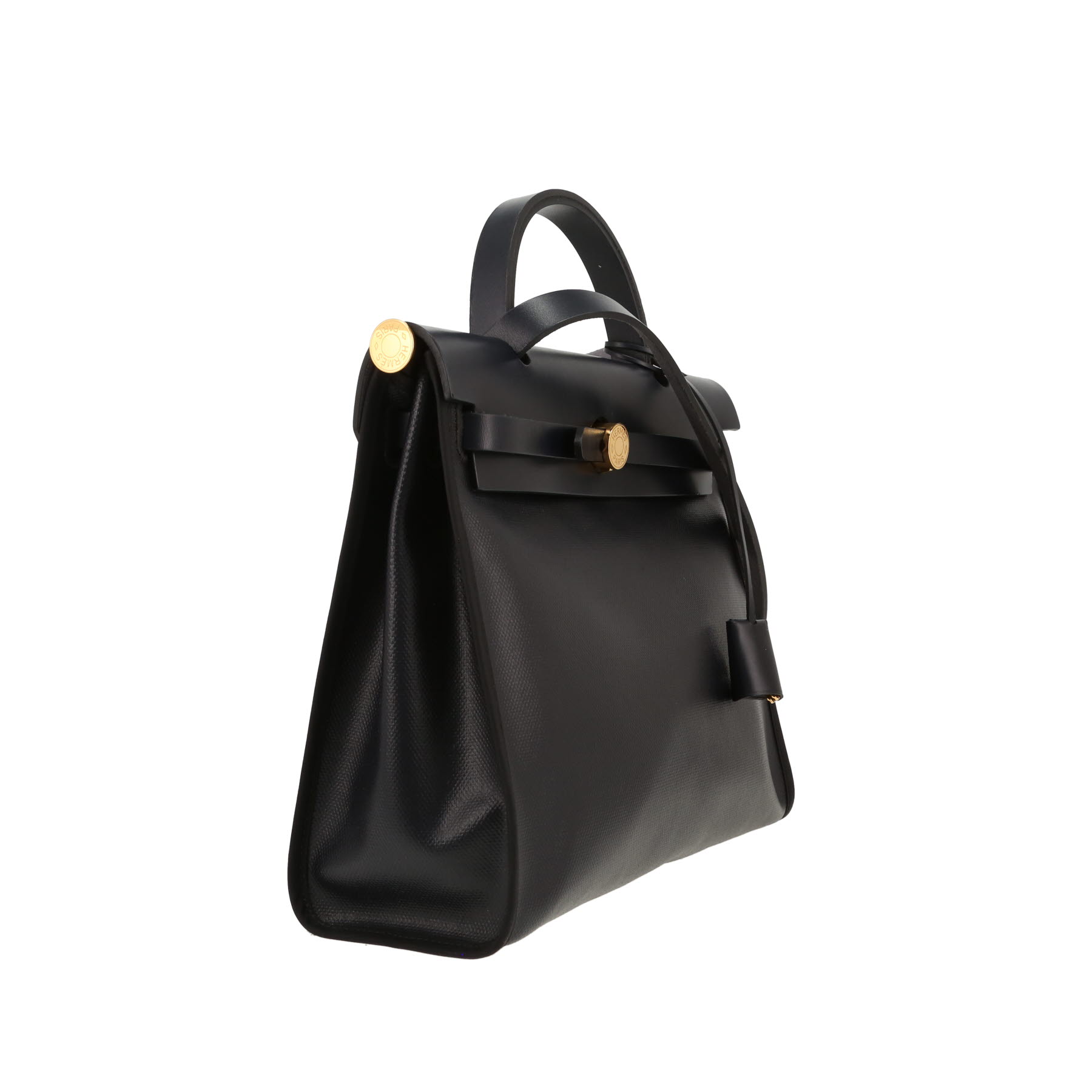 Hermès  Herbag bag worn on the shoulder or carried in the hand  in navy blue coated canvas  and navy blue leather