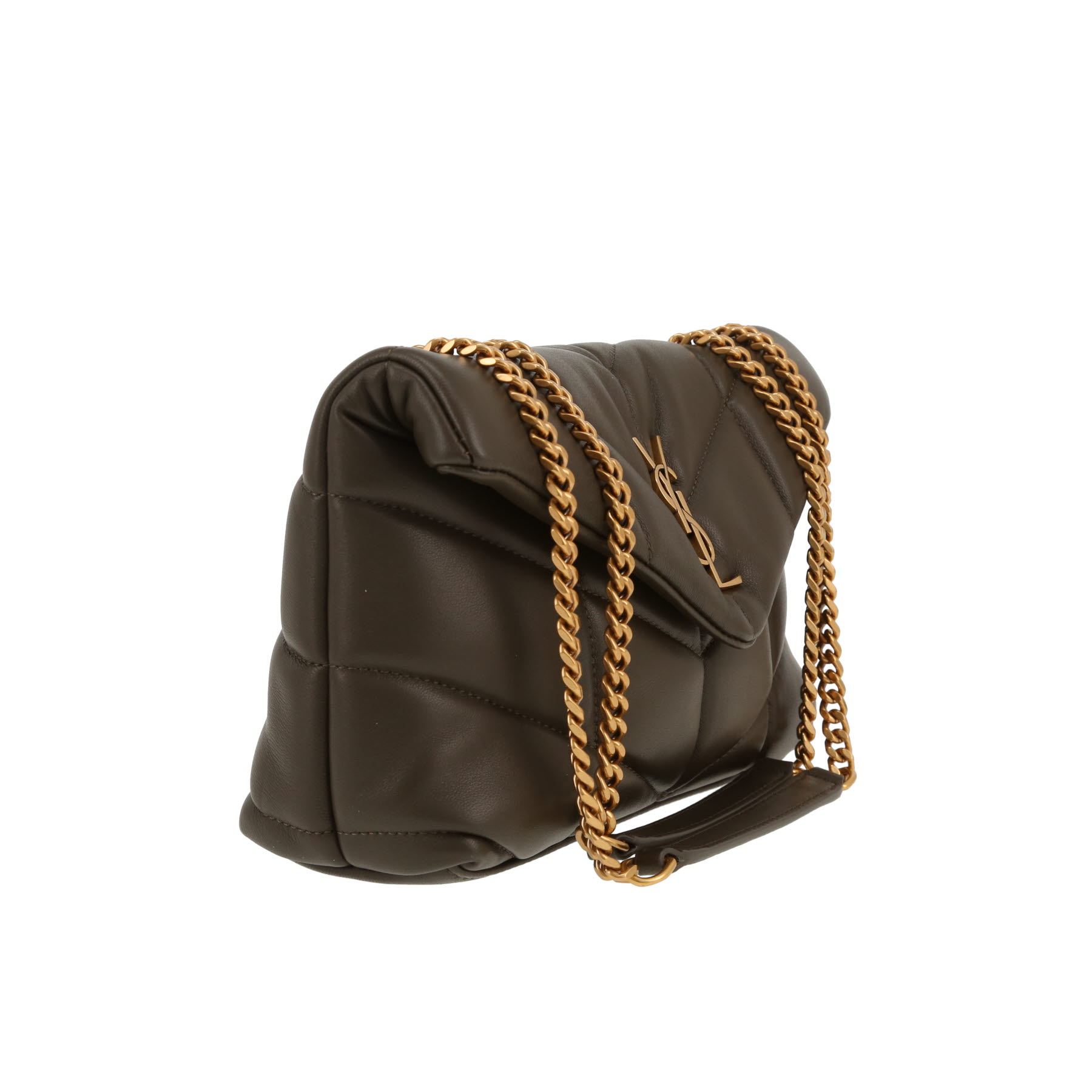 Sac bandoulière Saint Laurent  Loulou Puffer en cuir matelassé vert-kaki