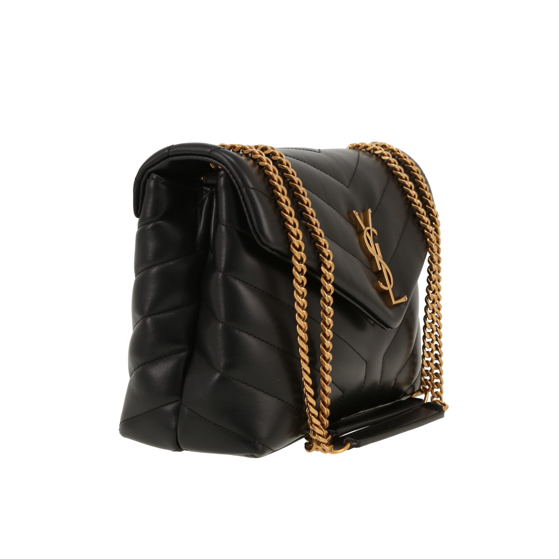 Borsa a tracolla Saint Laurent  Loulou modello piccolo  in pelle trapuntata a zigzag nera