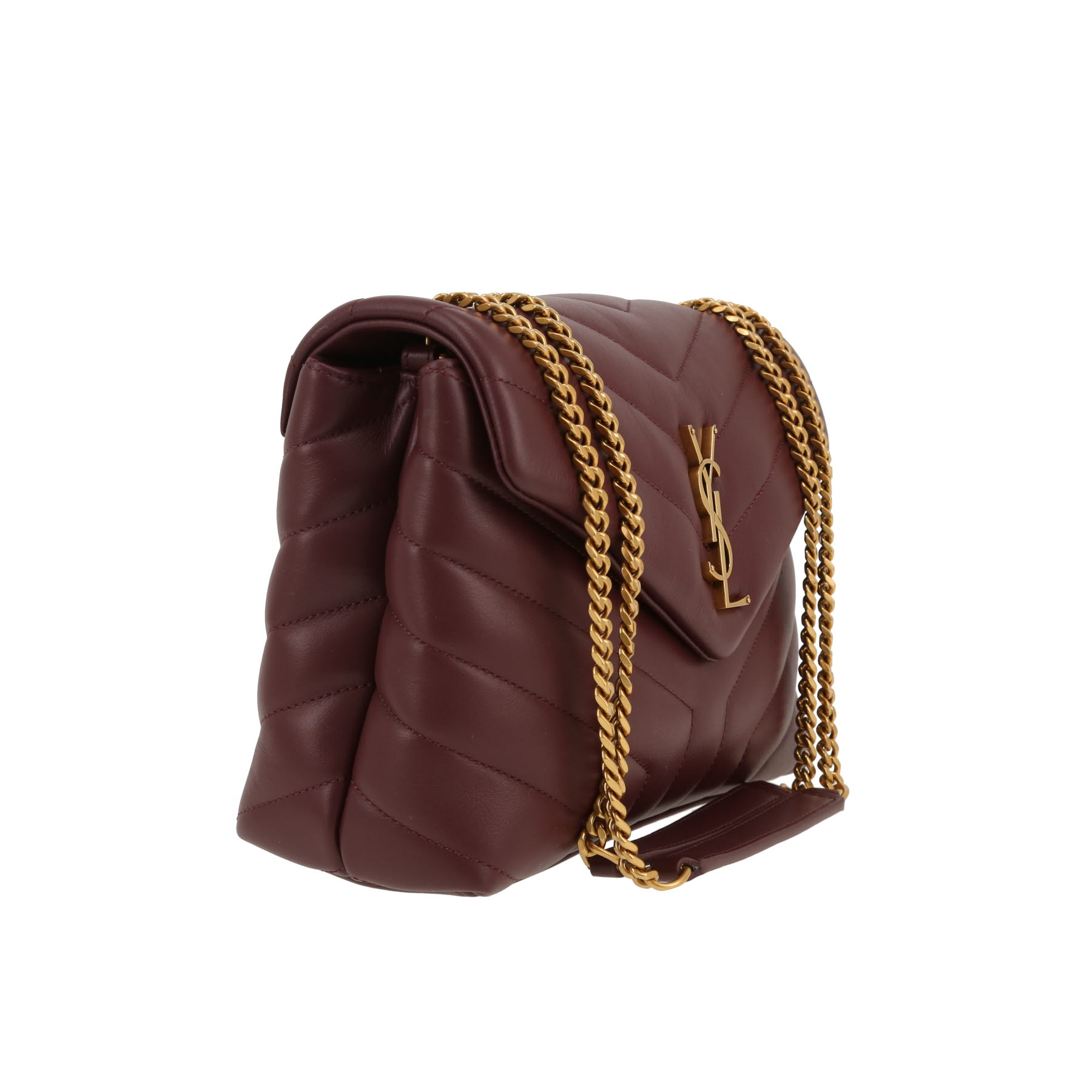 Sac bandoulière Saint Laurent  Loulou petit modèle  en cuir matelassé chevrons bordeaux