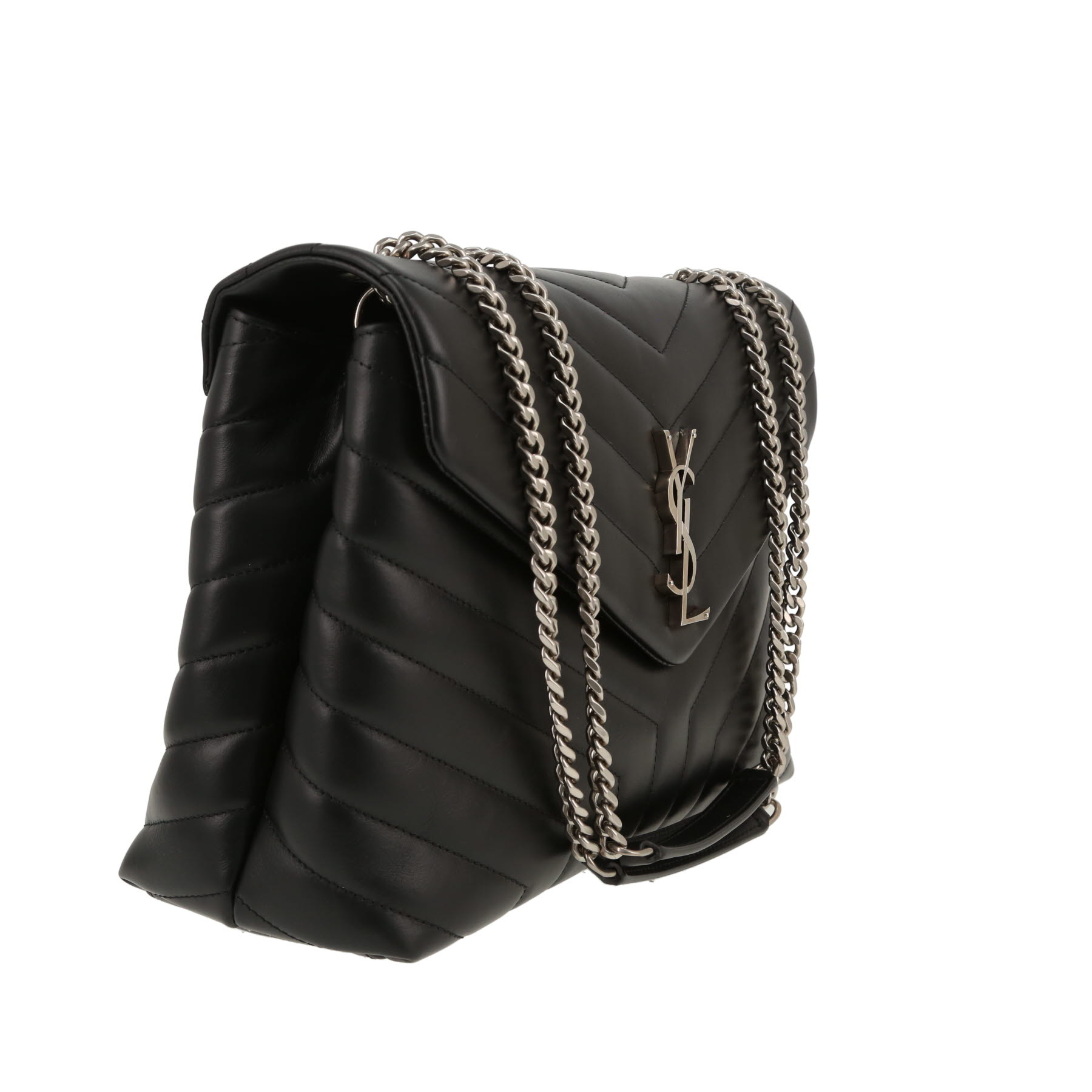 Saint Laurent  Loulou medium model  shoulder bag  in black chevron quilted leather