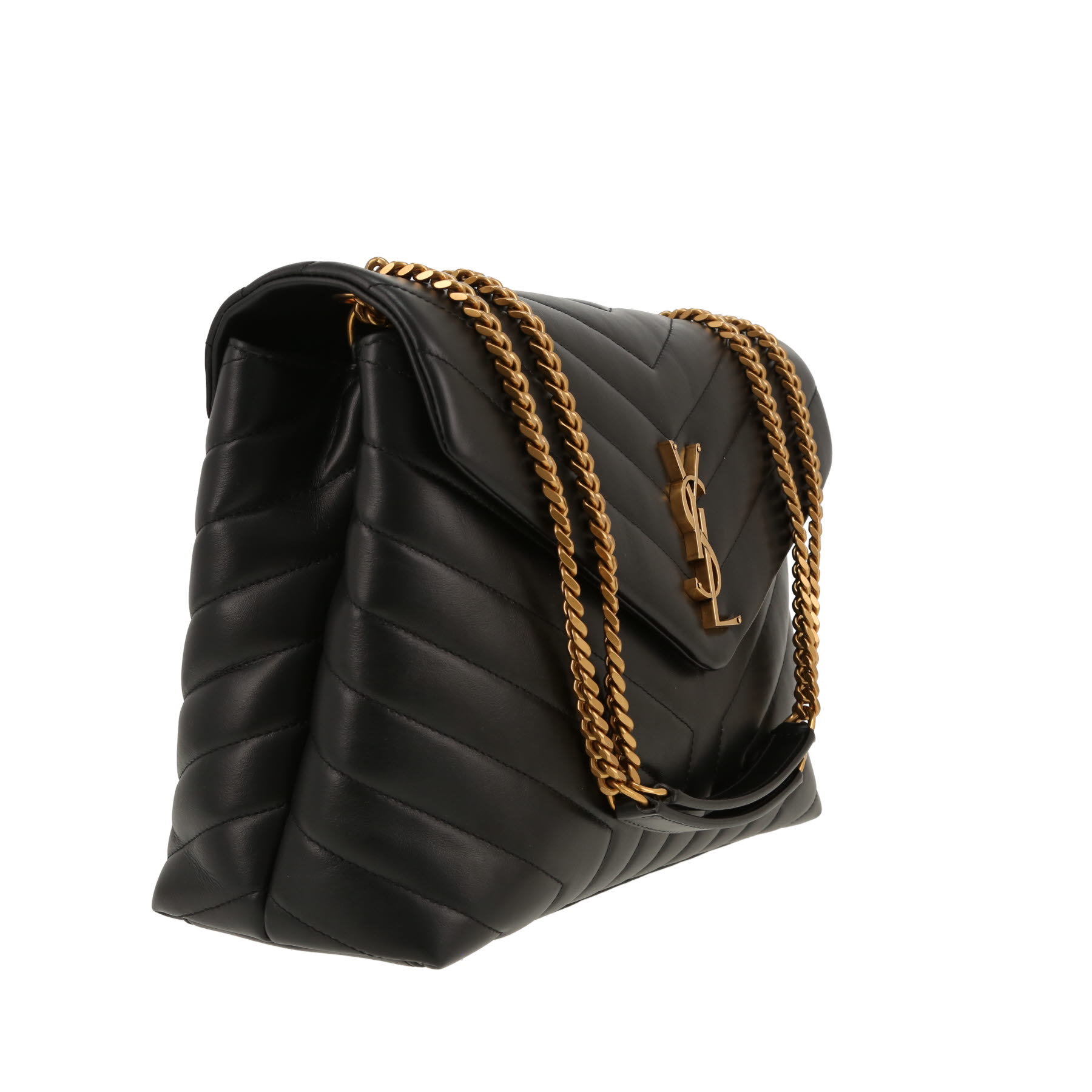 Saint Laurent  Loulou medium model  shoulder bag  in black chevron quilted leather