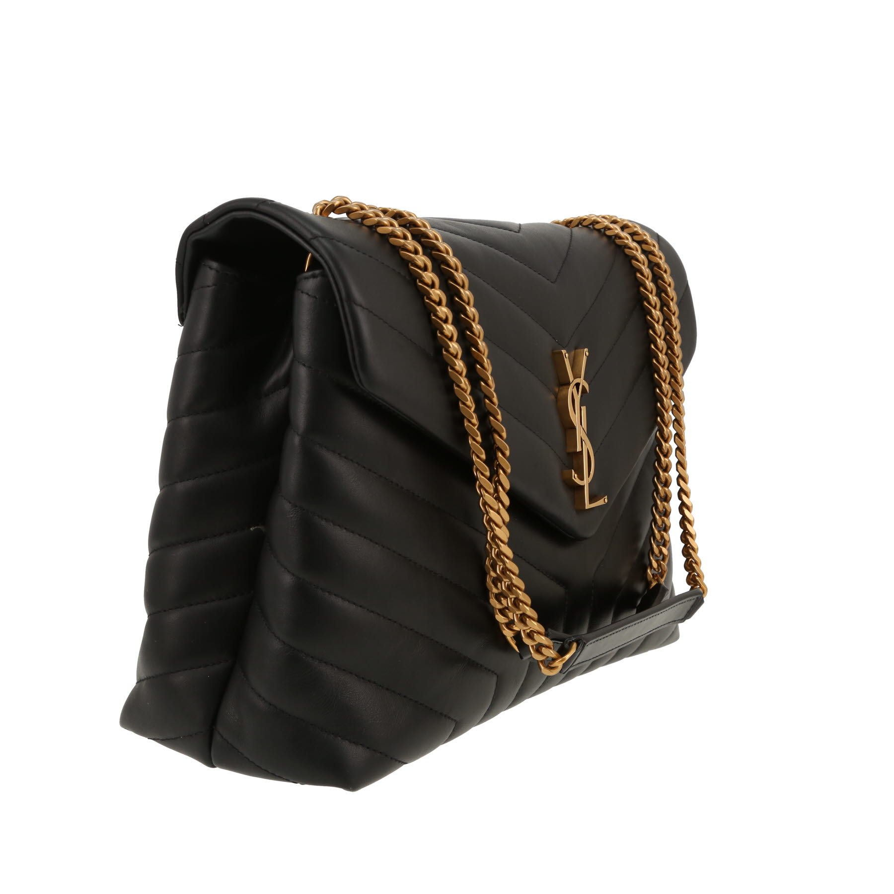 Sac bandoulière Saint Laurent  Loulou moyen modèle  en cuir matelassé chevrons noir