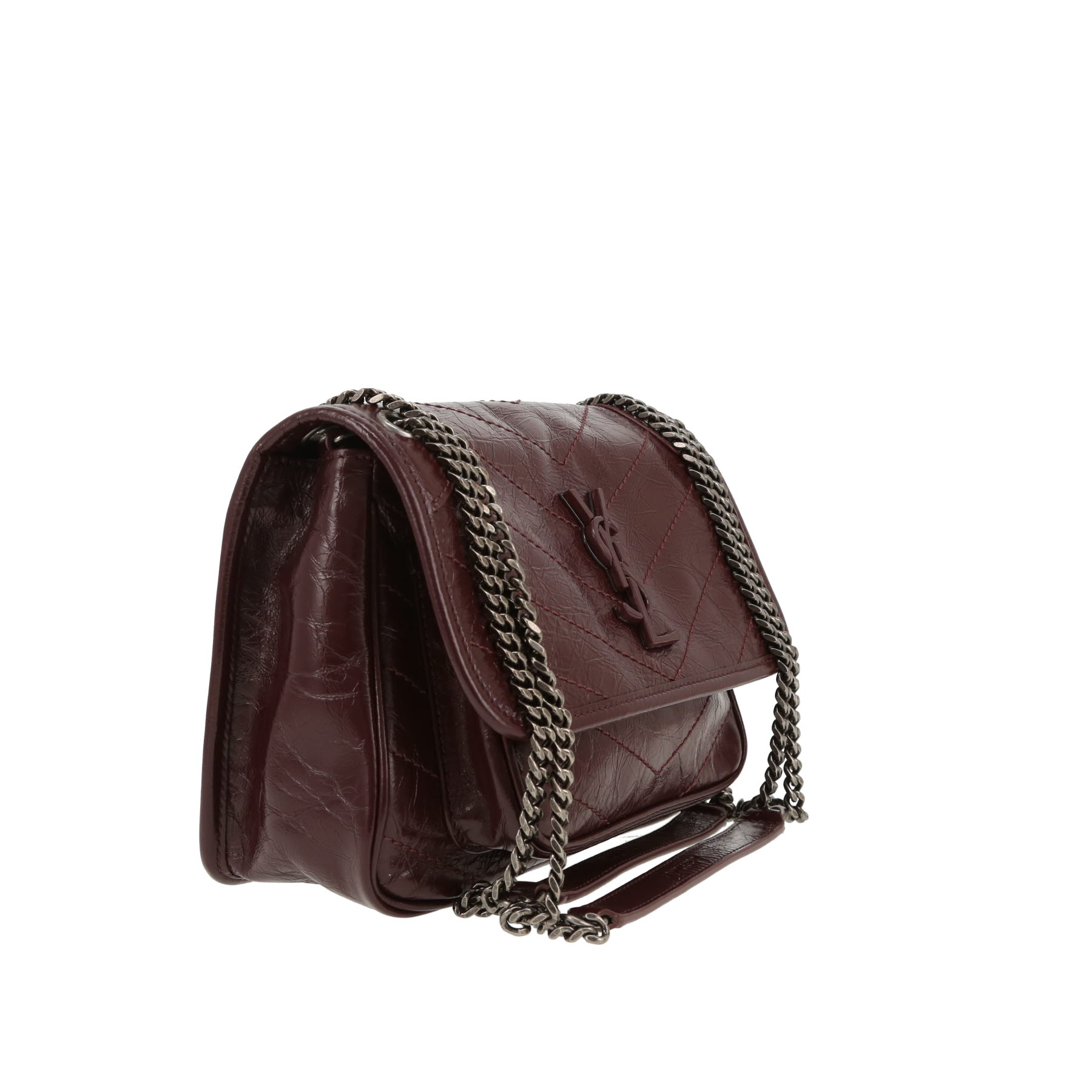 Bolso bandolera Saint Laurent  Niki Baby en cuero acolchado con motivos de espigas color burdeos