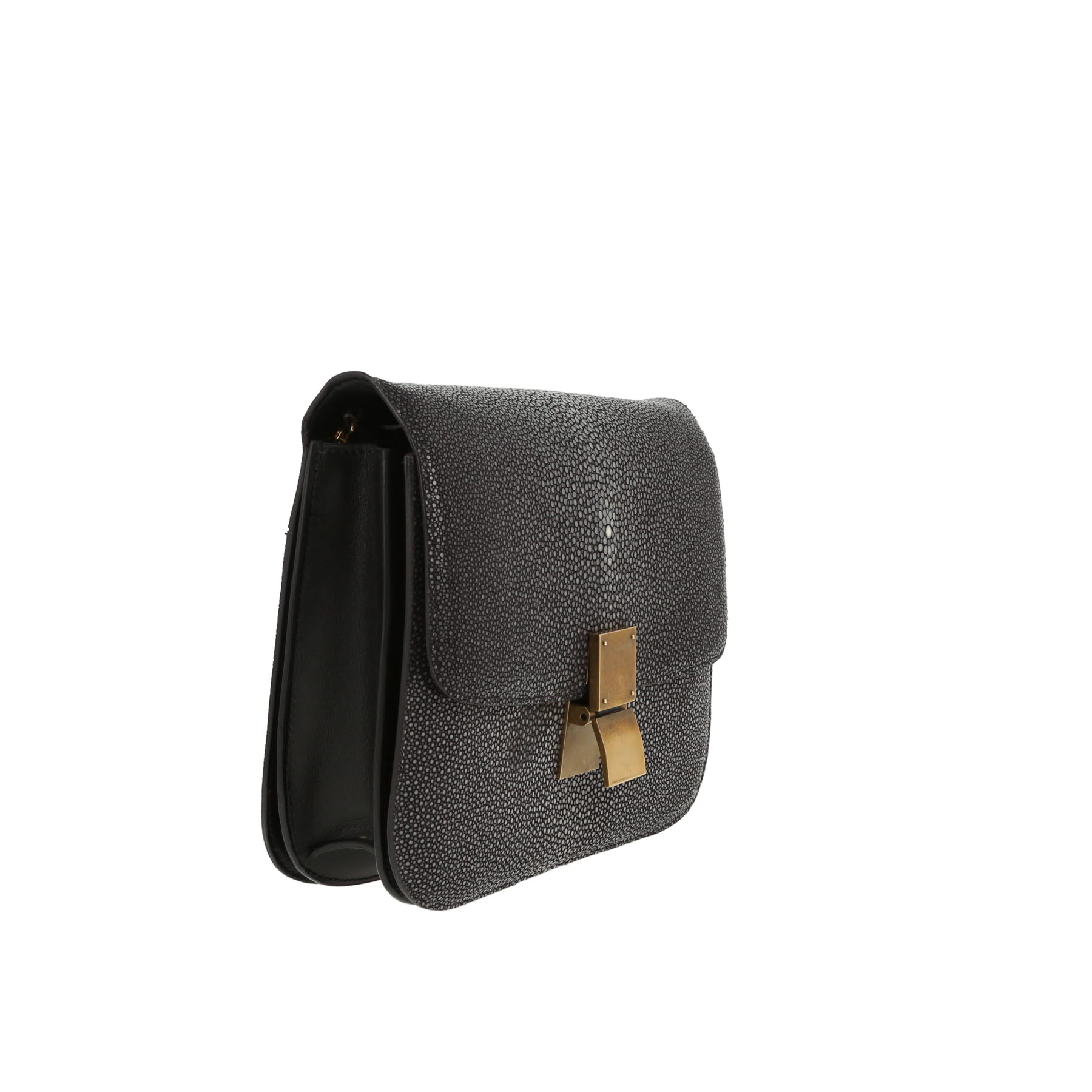 Celine  Classic Box shoulder bag  in grey shagreen  and black leather