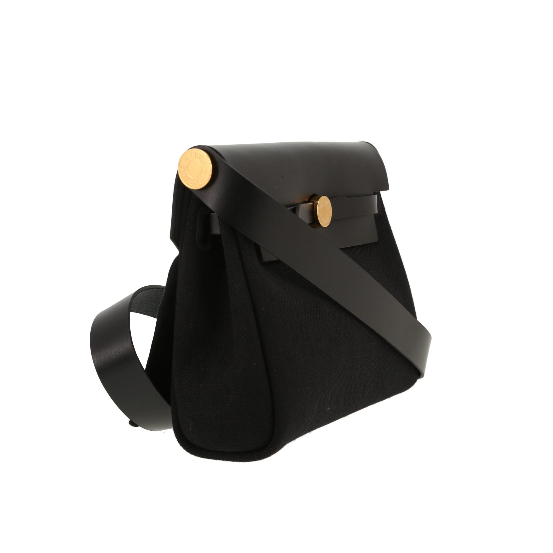 Hermès  Mini Herbag shoulder bag  in black canvas and leather