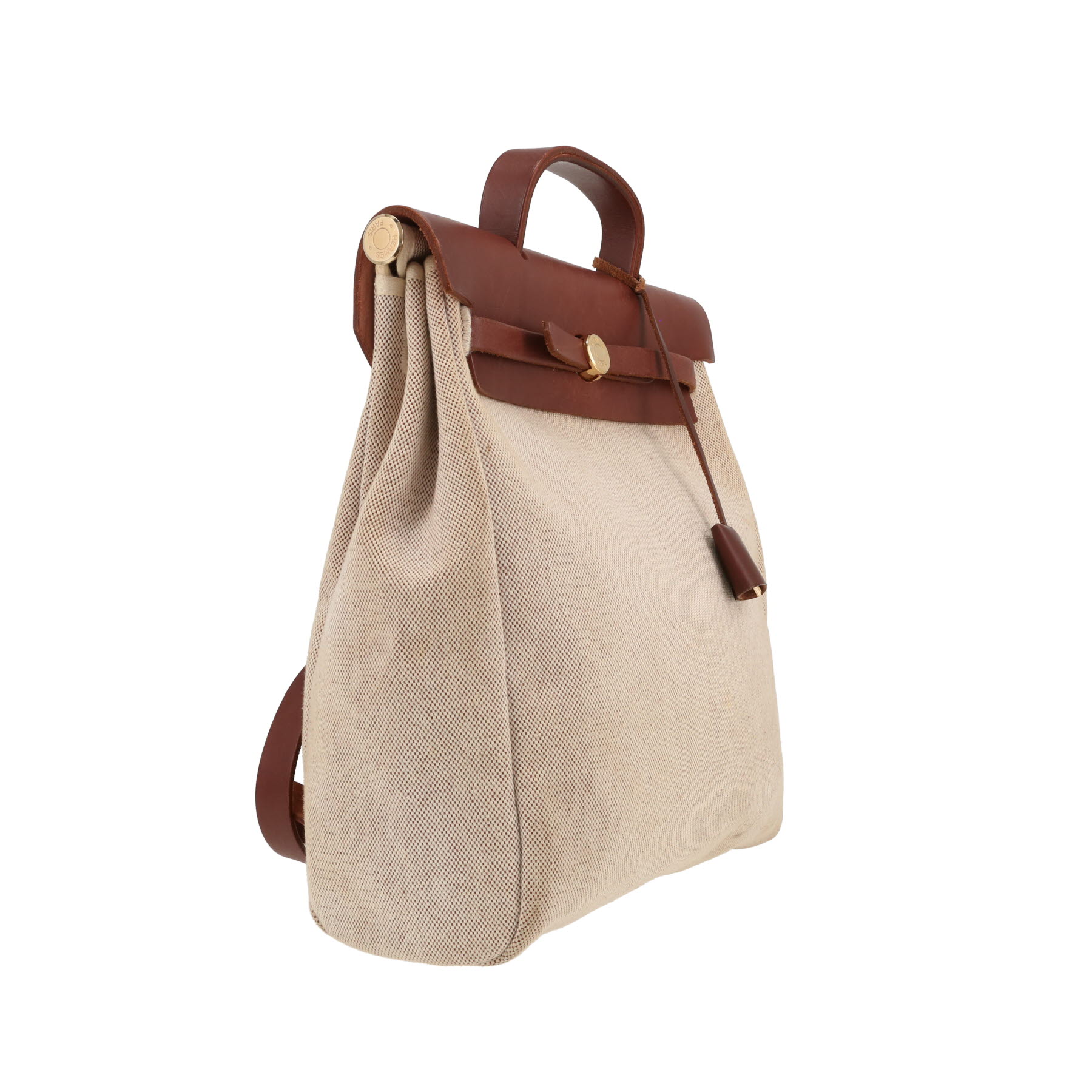Hermès  Herbag - Backpack backpack  in beige canvas  and brown leather