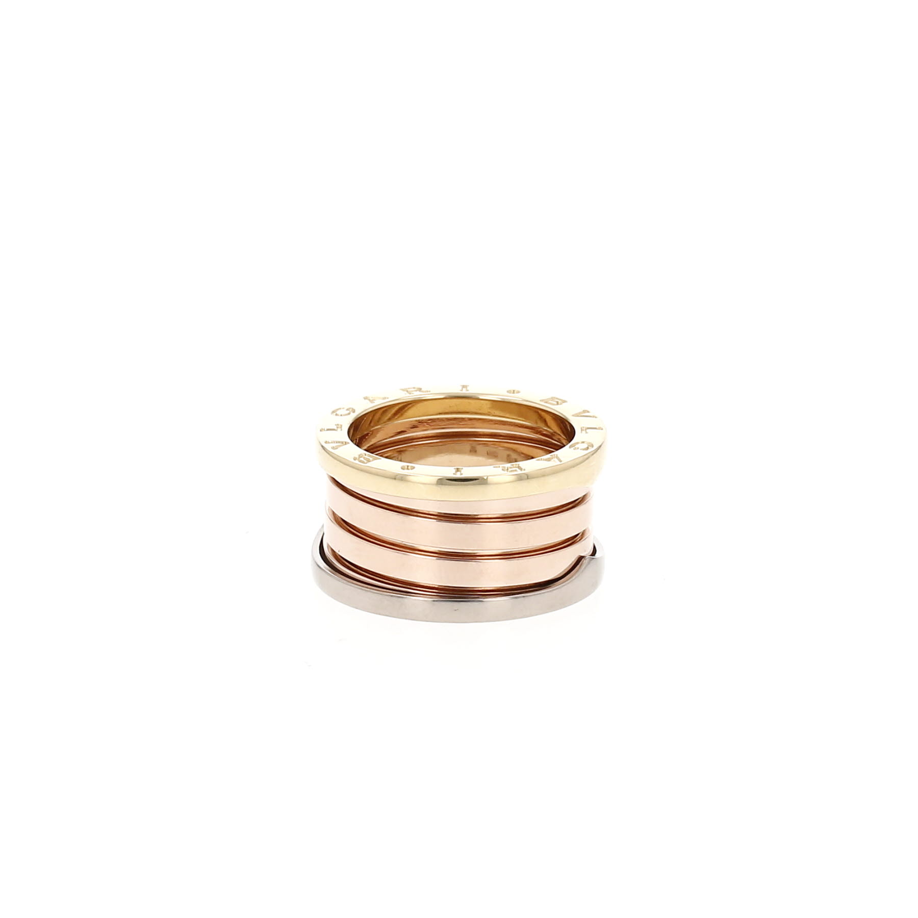 Bague Bulgari B.Zero1 grand modèle en or blanc, or jaune et or rose