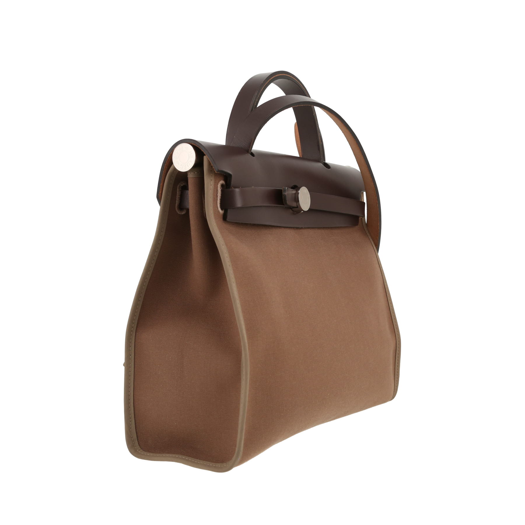 Hermès  Herbag bag worn on the shoulder or carried in the hand  in brown canvas  and brown leather