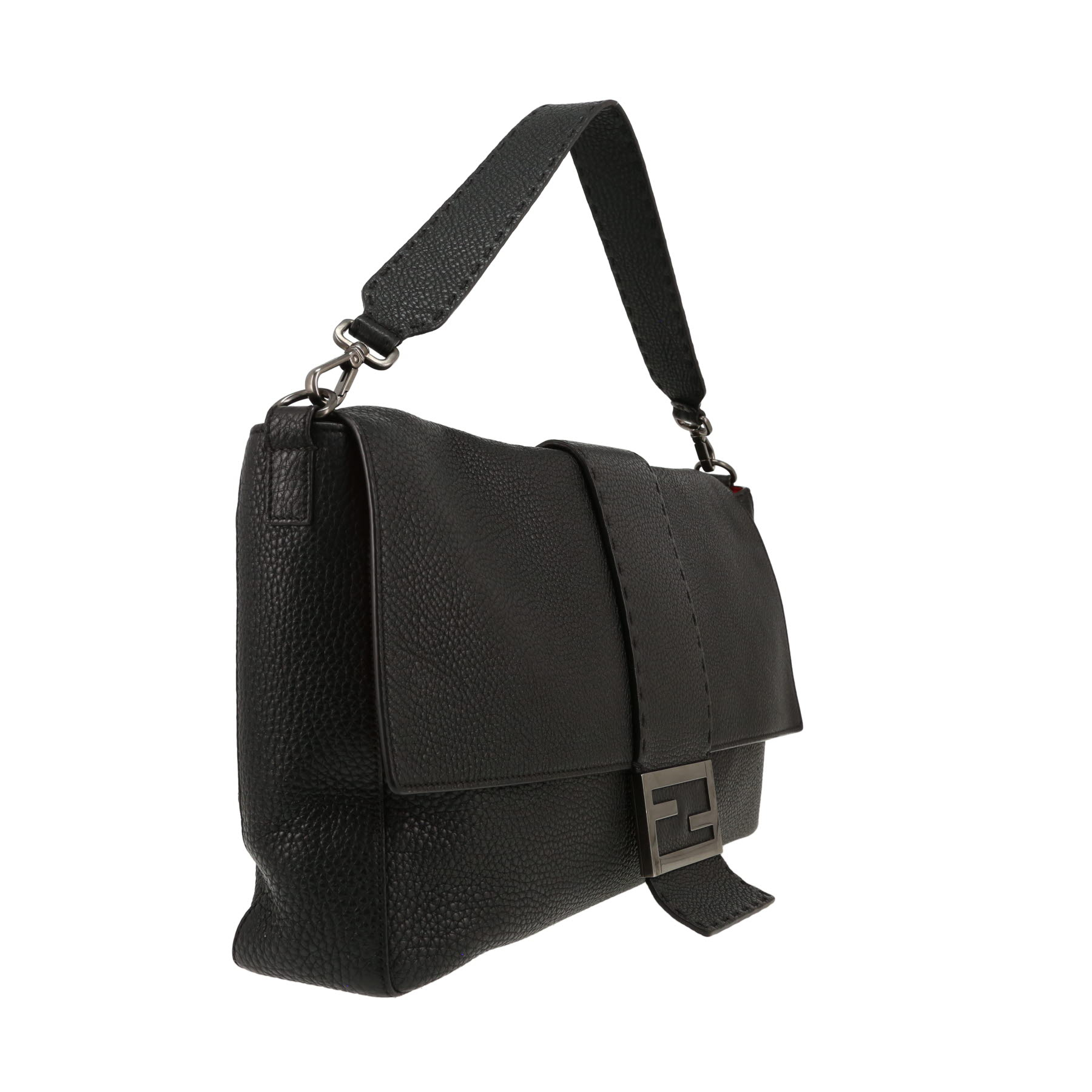 Fendi  Baguette large model  handbag  in black grained leather