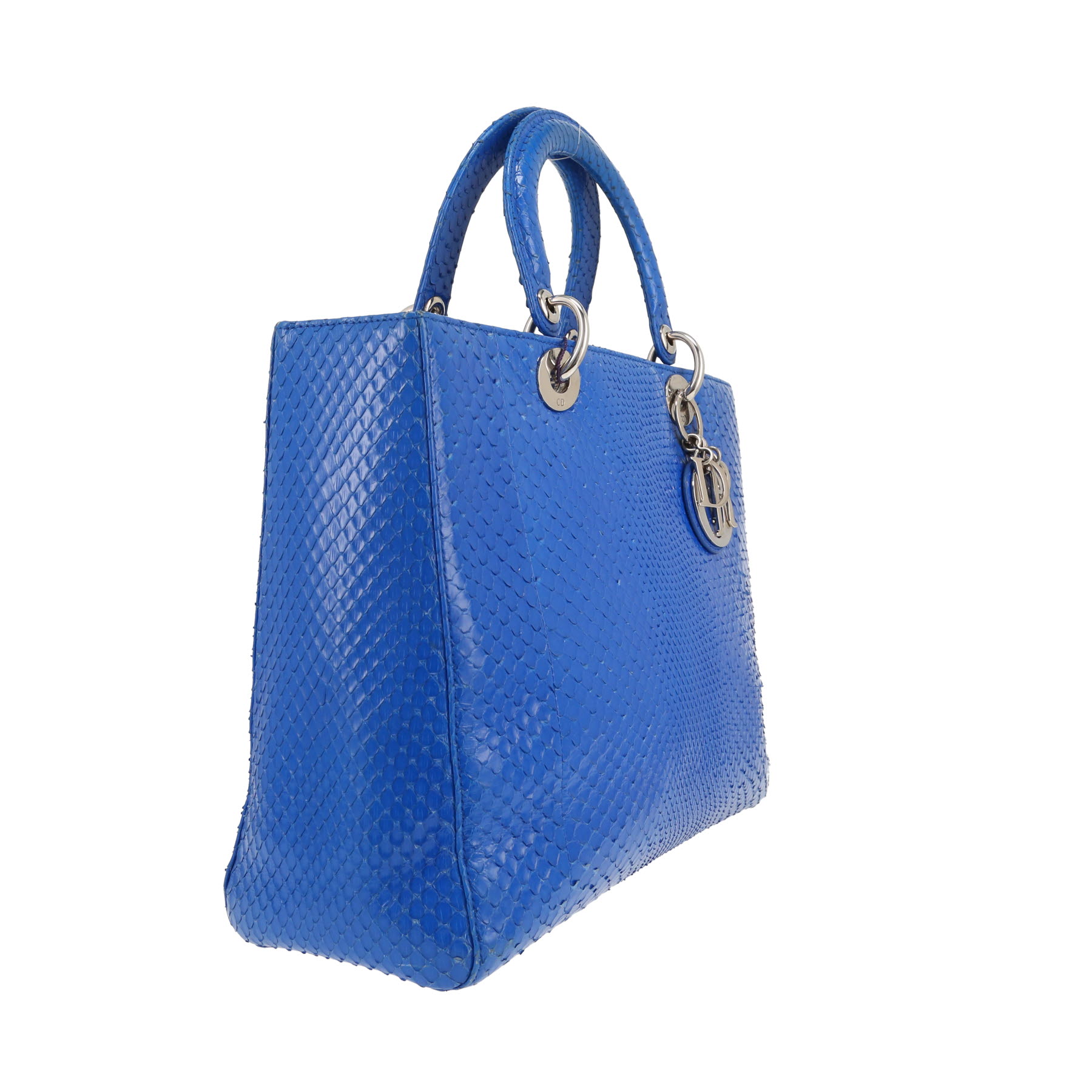 Bolso de mano Dior  Lady Dior modelo grande  en piel de pitón azul