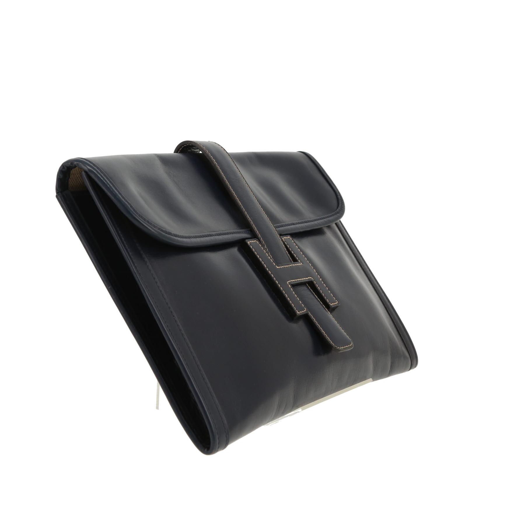 Hermès  Jige pouch  in navy blue box leather