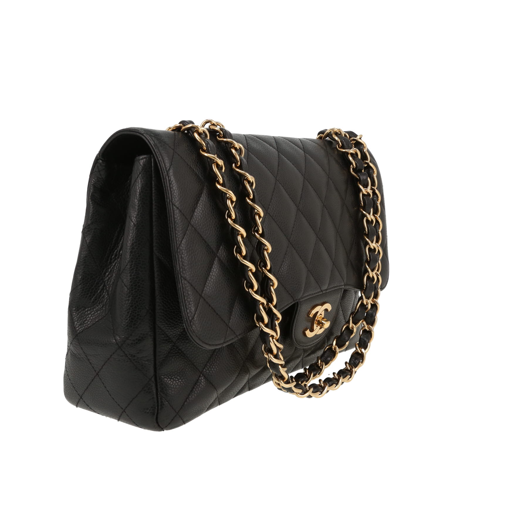 Chanel  Timeless Jumbo shoulder bag  in black quilted grained leather