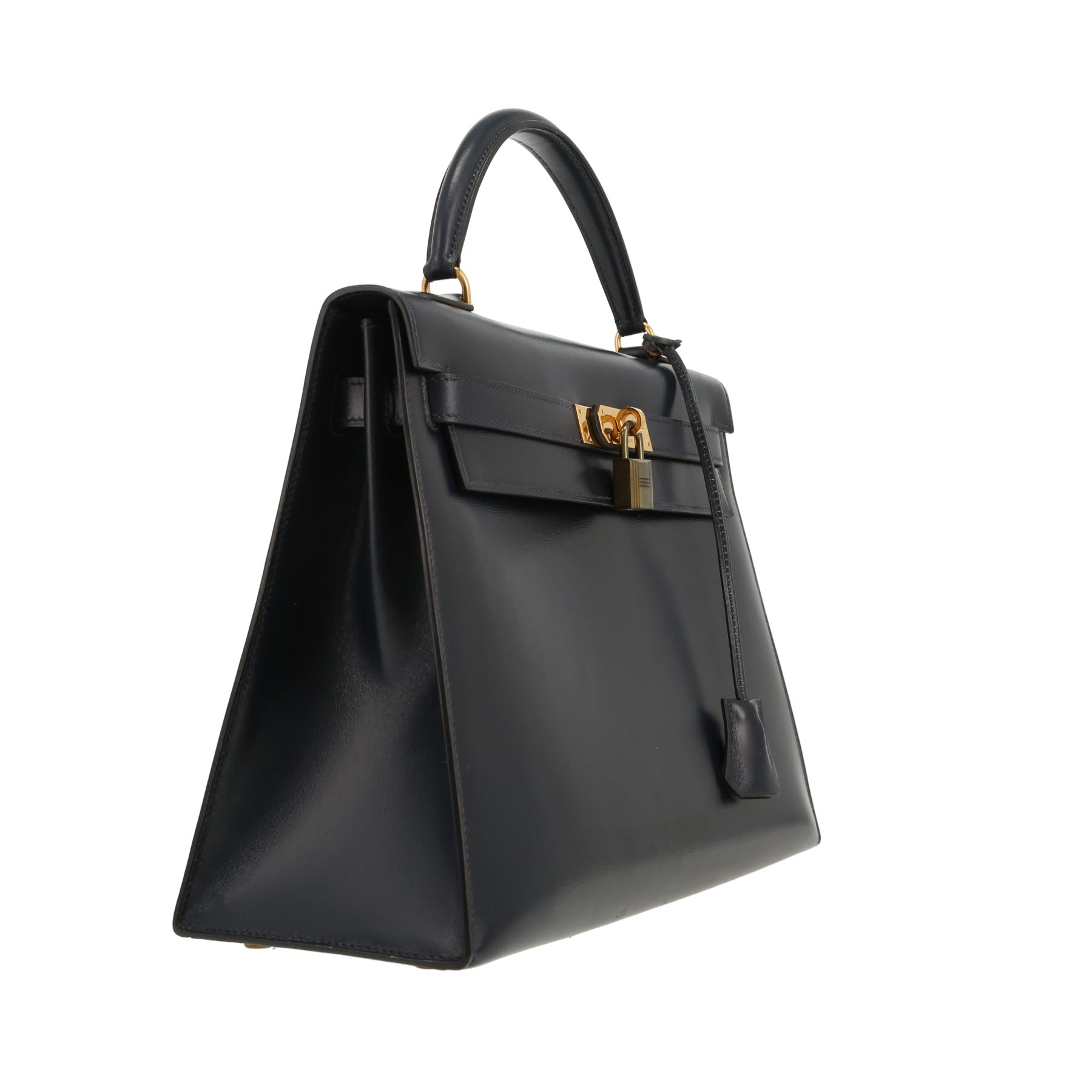 Hermès Kelly 32 cm handbag in navy blue box calf leather