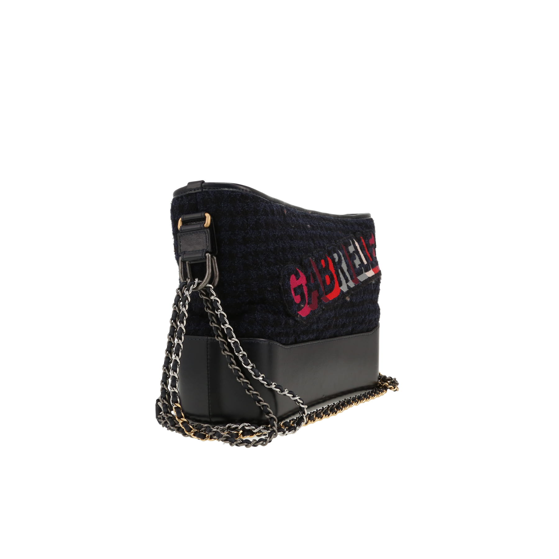 Chanel  Gabrielle  medium model  shoulder bag  in black and blue jersey canvas  and black leather