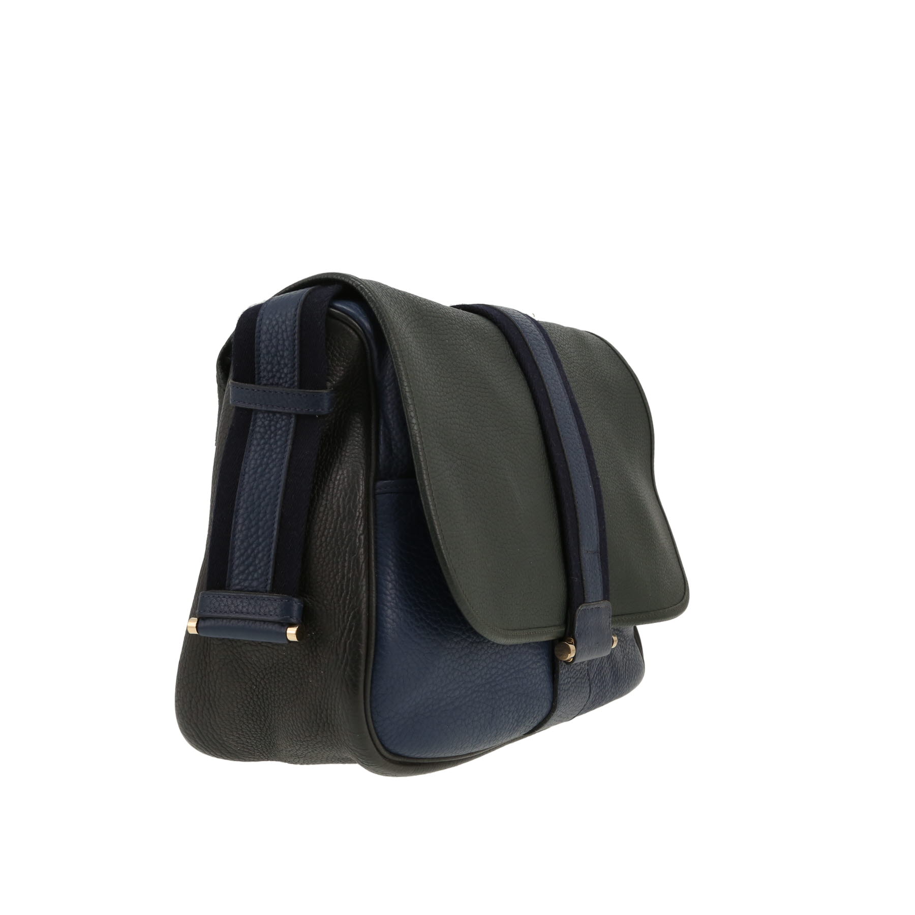 Hermès   shoulder bag  in khaki, black and navy blue leather