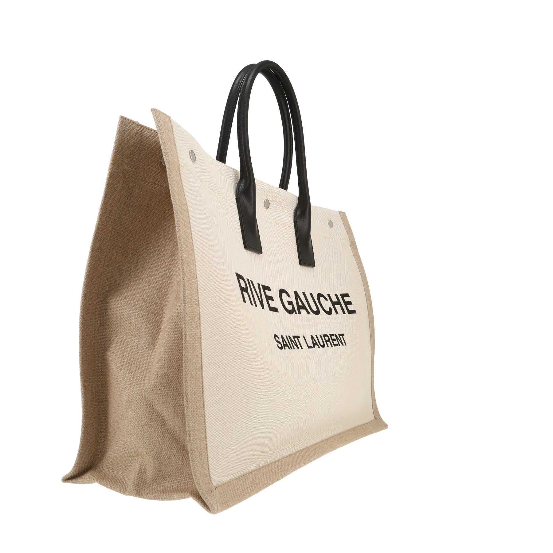 Sac cabas Saint Laurent  Rive Gauche en toile beige et cuir noir