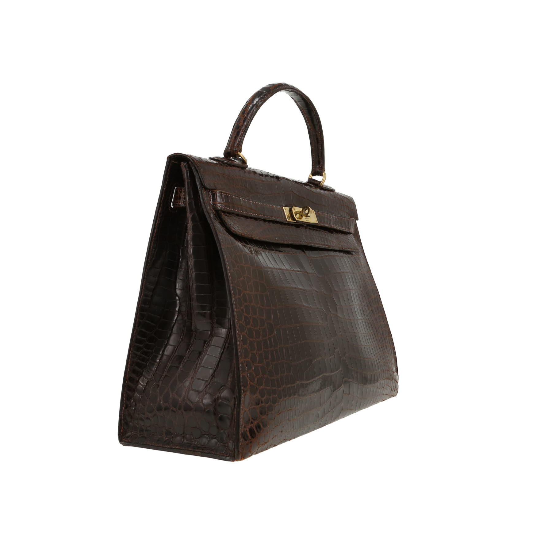 Sac à main Hermès  Kelly 35 cm en crocodile marron