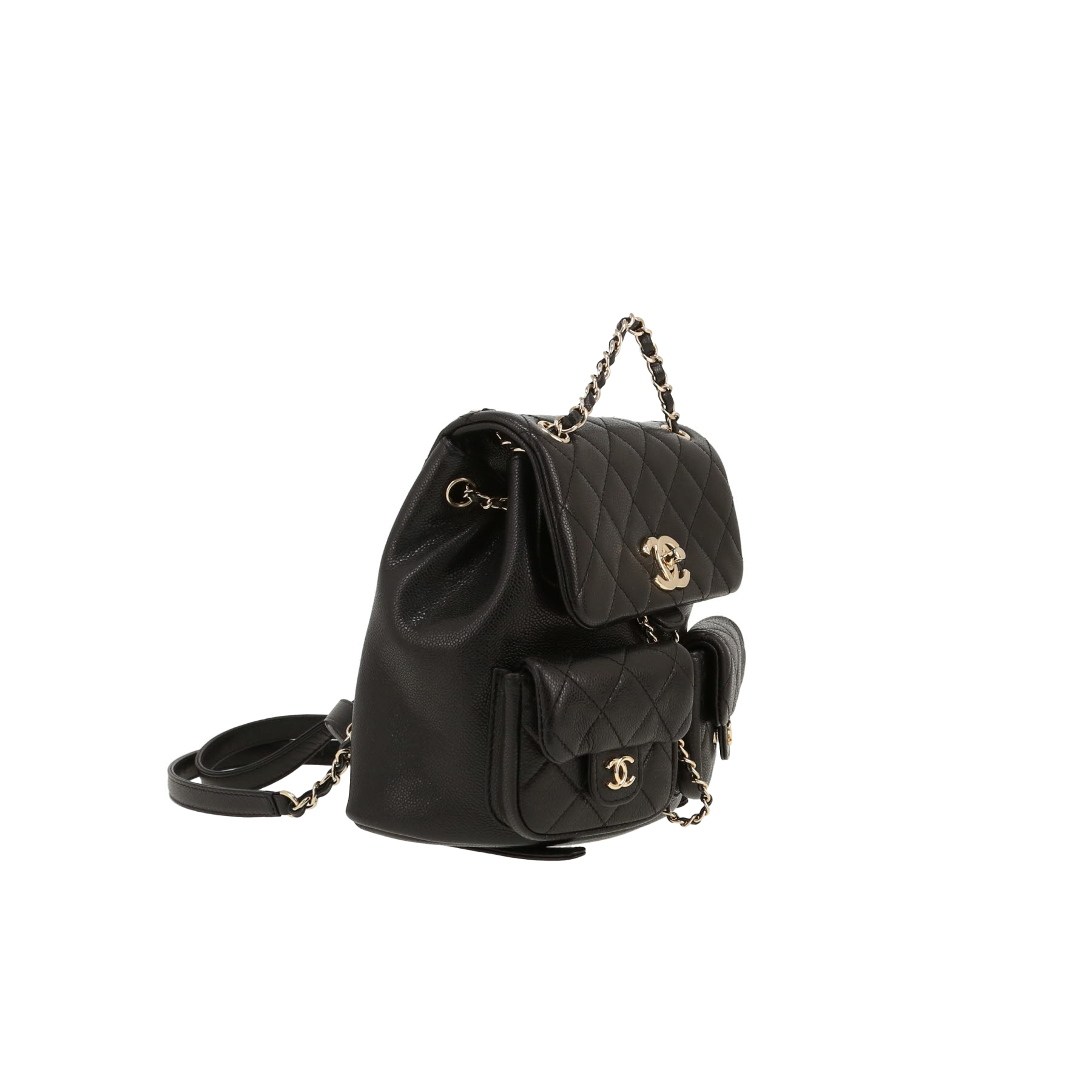 Chanel   backpack  in black grained leather