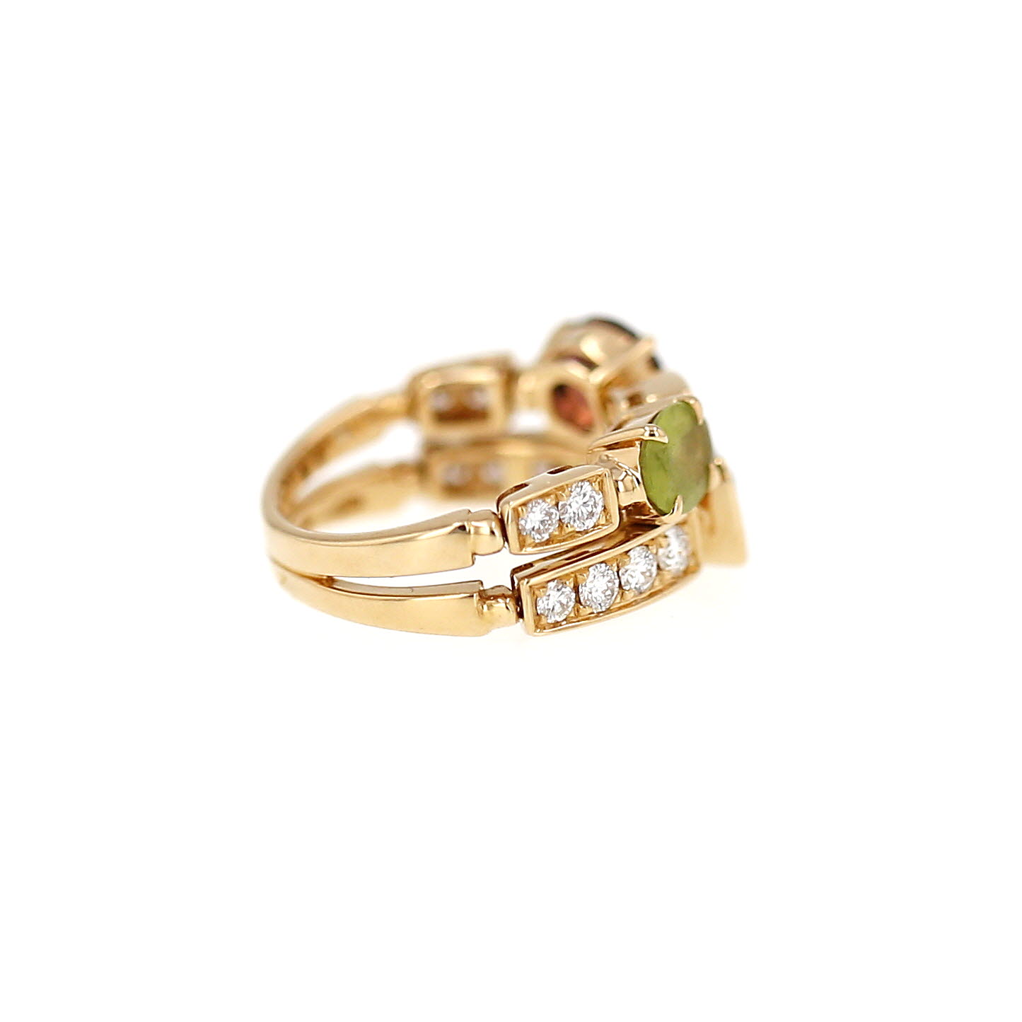 Sortija articulada Bulgari Allegra modelo mediano de oro amarillo, diamantes, topacio, peridoto y turmalina