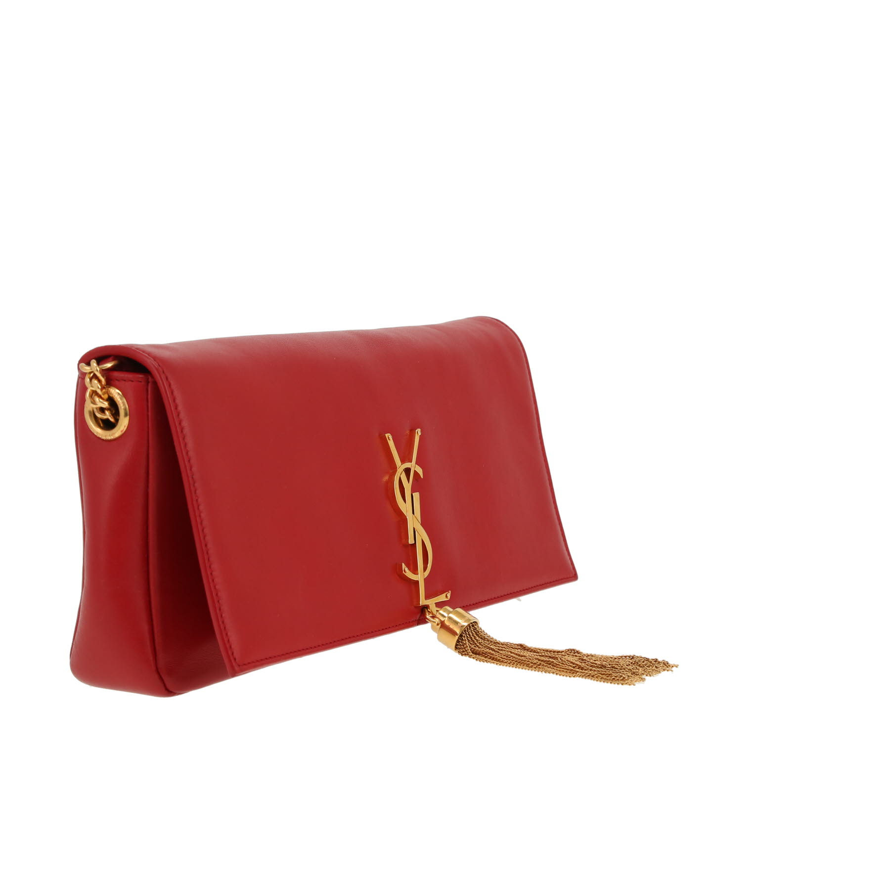 Sac bandoulière Saint Laurent  Kate Pompon en cuir rouge