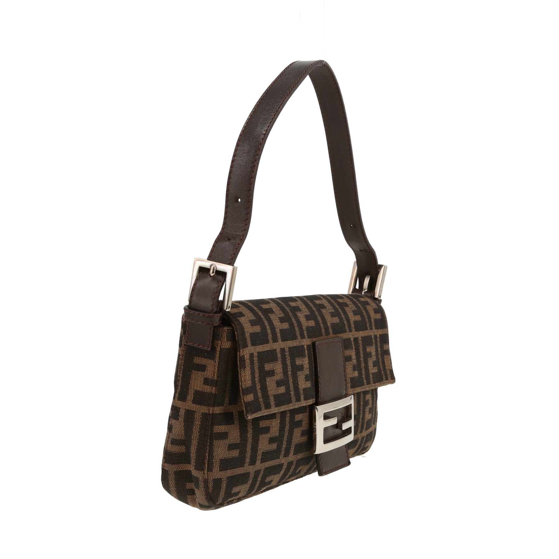 Bolso de mano Fendi  Baguette en lona monogram marrón y cuero marrón