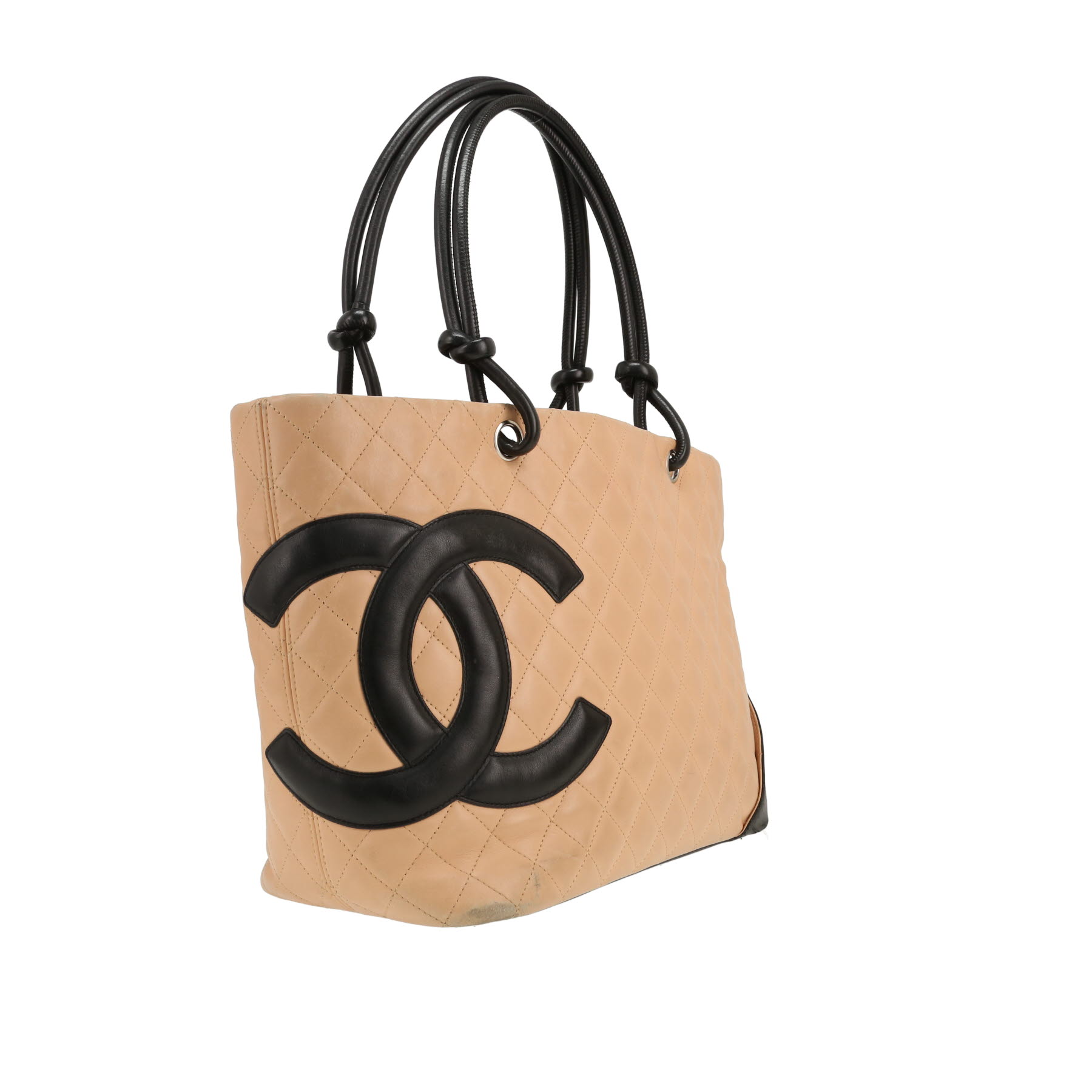 Chanel  Cambon shopping bag  in beige quilted leather  and black leather