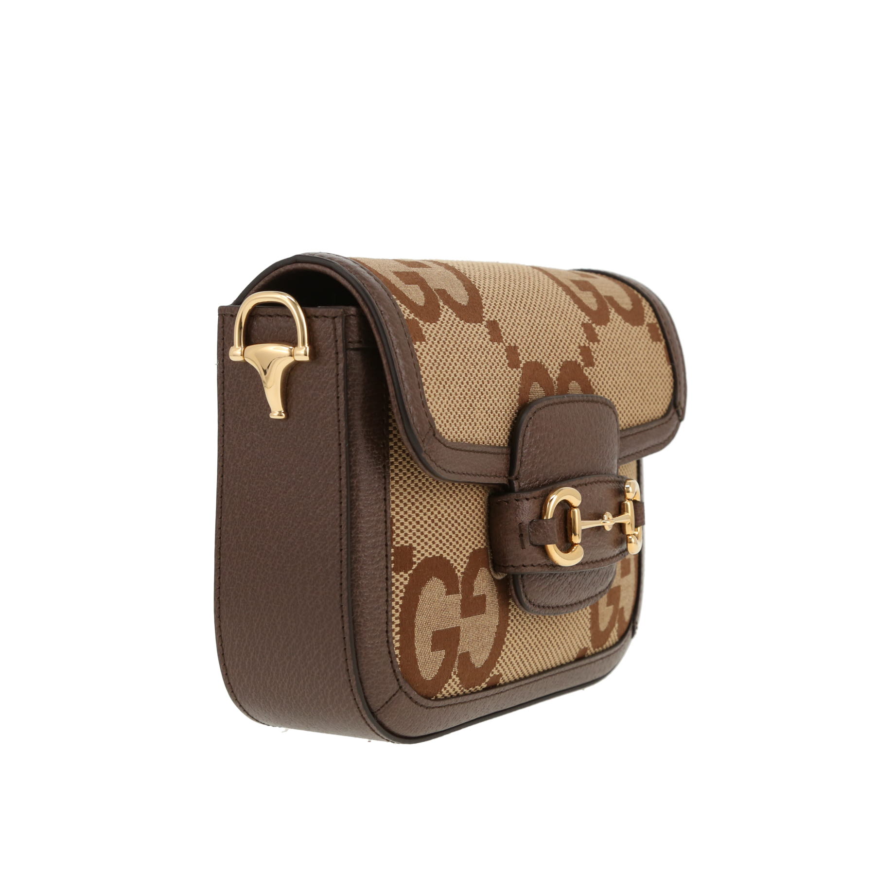 Gucci  1955 Horsebit shoulder bag  in beige "sûpreme GG" canvas  and brown leather