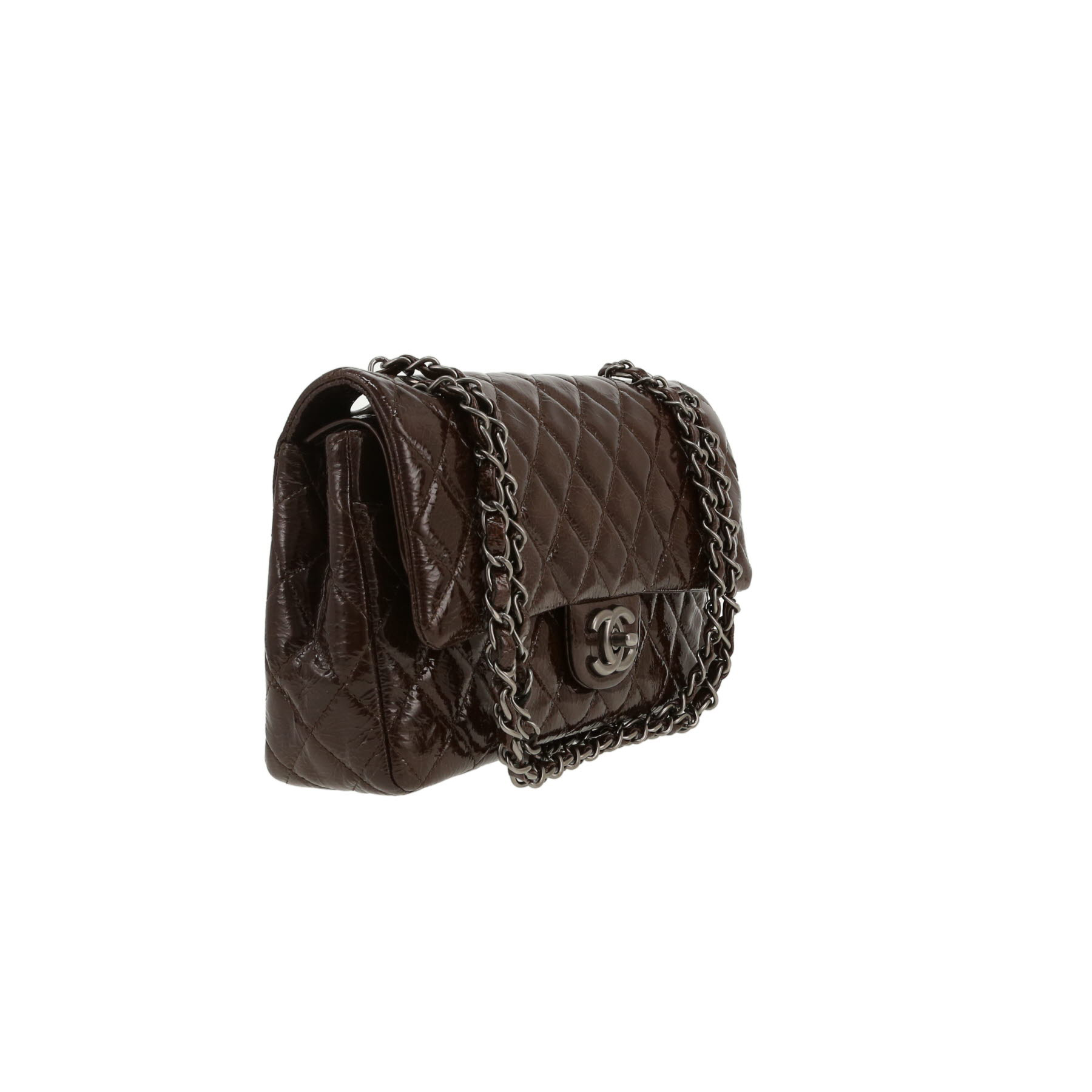 Sac à main Chanel  Timeless Classic en cuir verni matelassé marron
