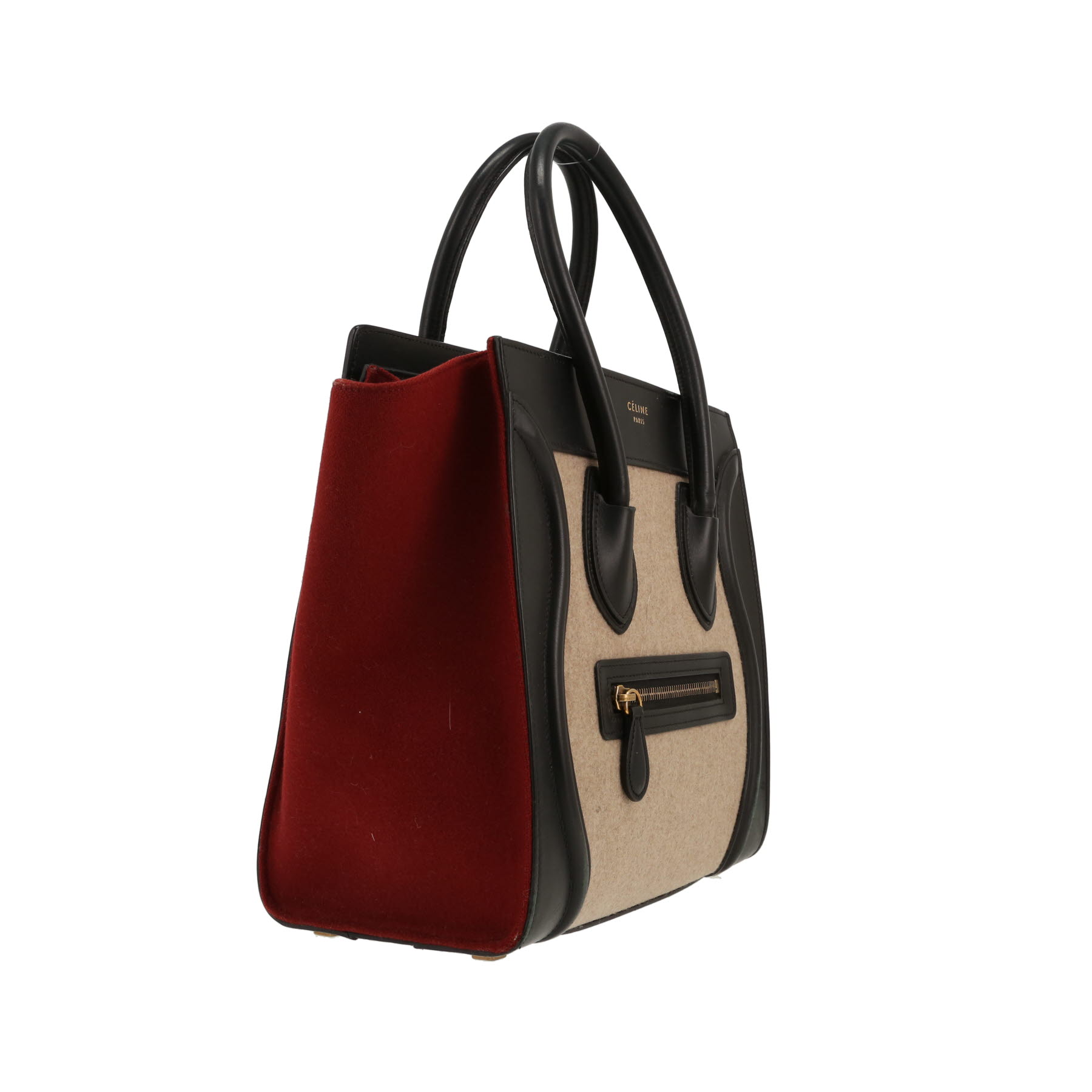 Borsa Celine  Luggage in tela bordeaux e beige e pelle nera