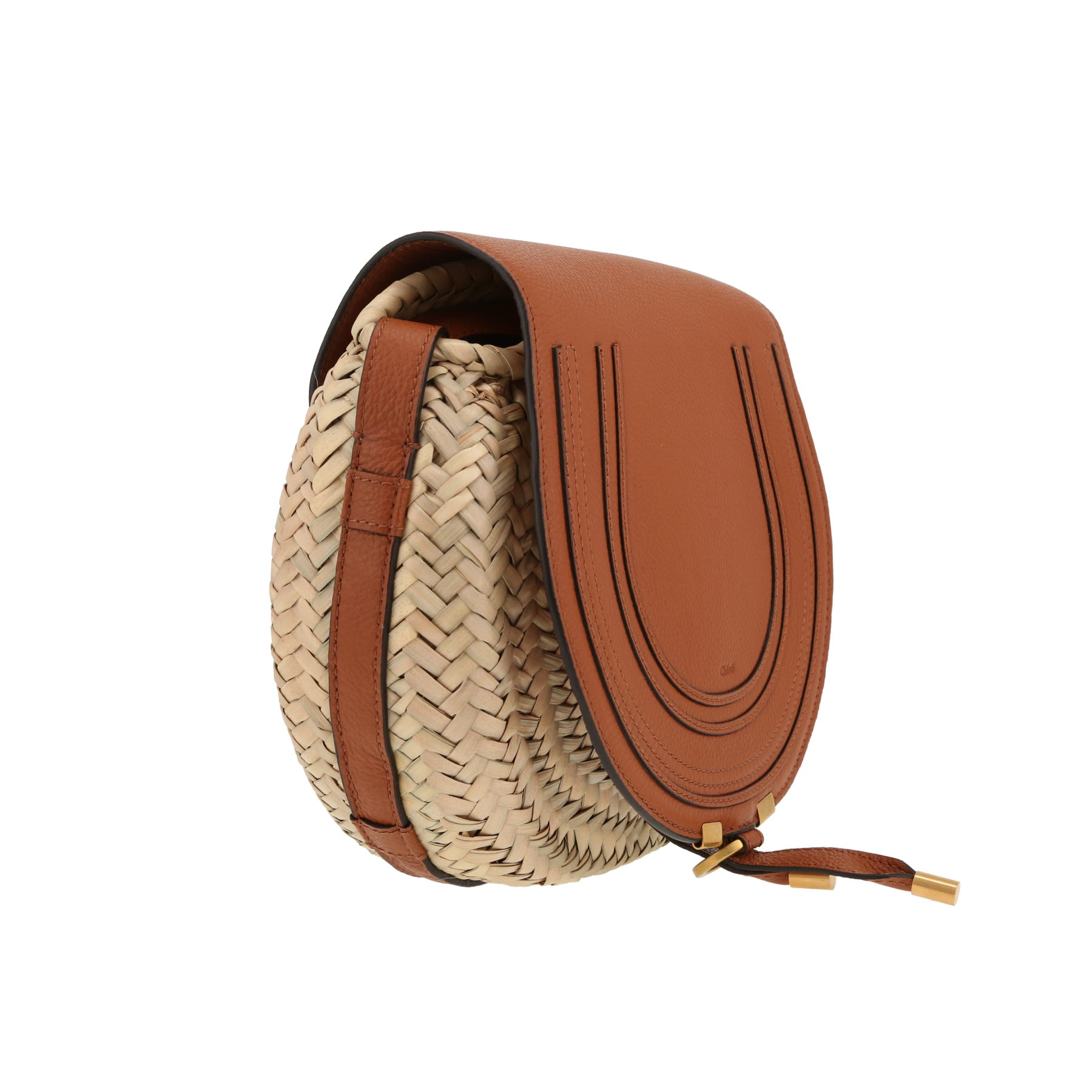 Chloé  Marcie shoulder bag  in beige raphia  and brown leather