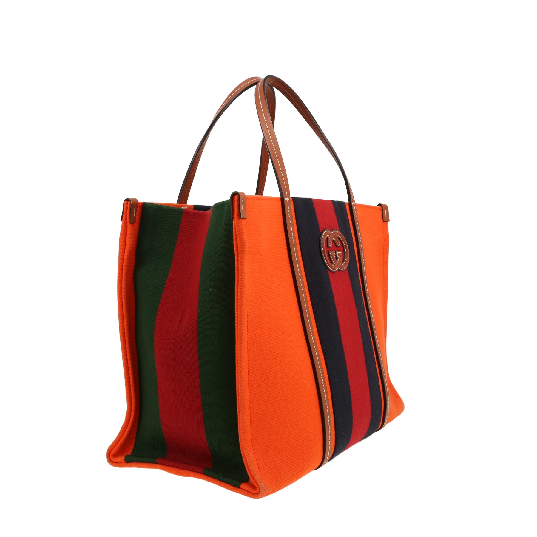 Sac cabas Gucci  Interlocking G en toile orange et cuir marron