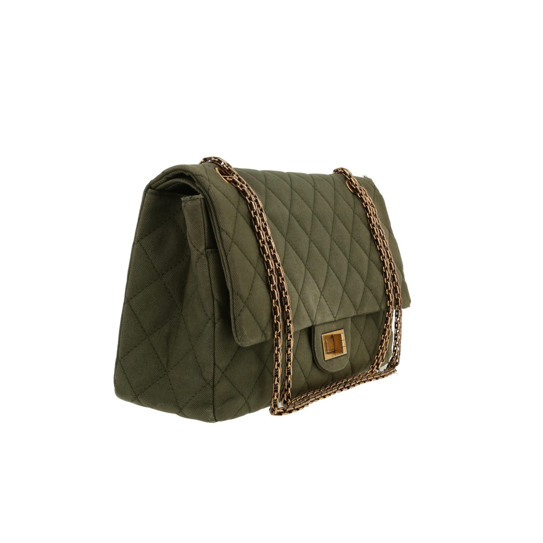 Borsa a tracolla Chanel  2.55 in tela denim verde kaki