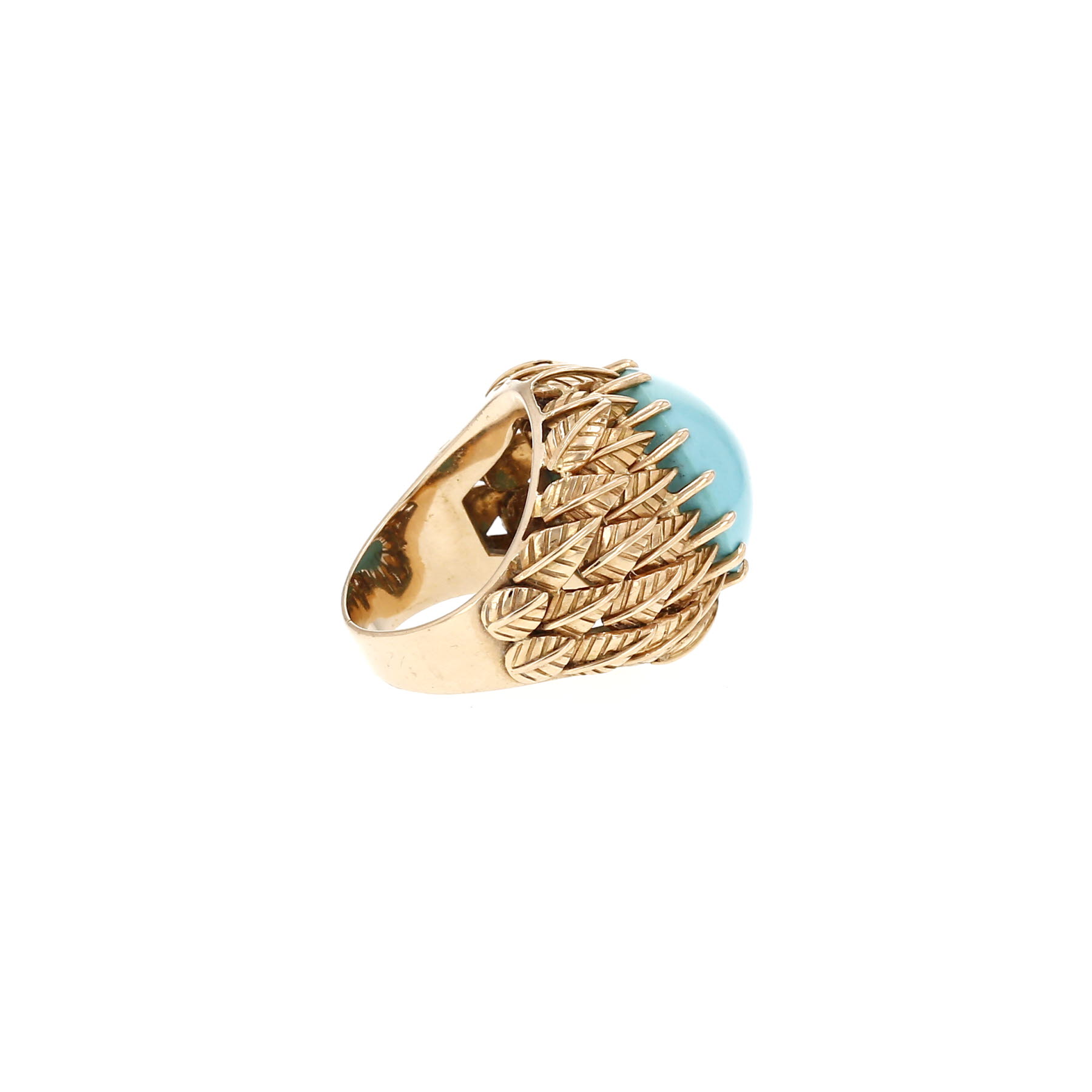 Vintage ring 1970's in yellow gold and turquoise