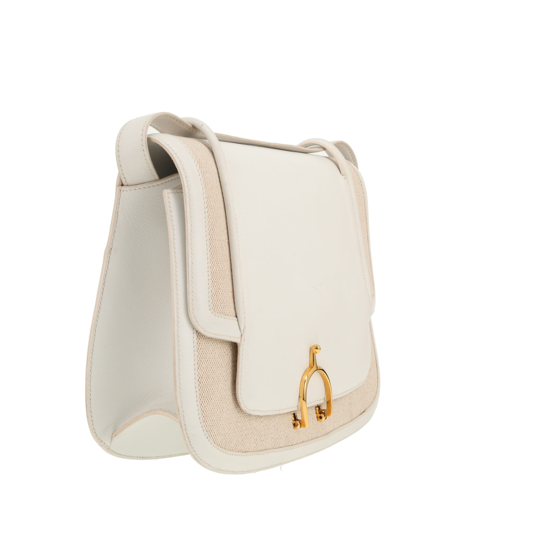 Hermès  Vintage handbag  in white leather  and beige canvas