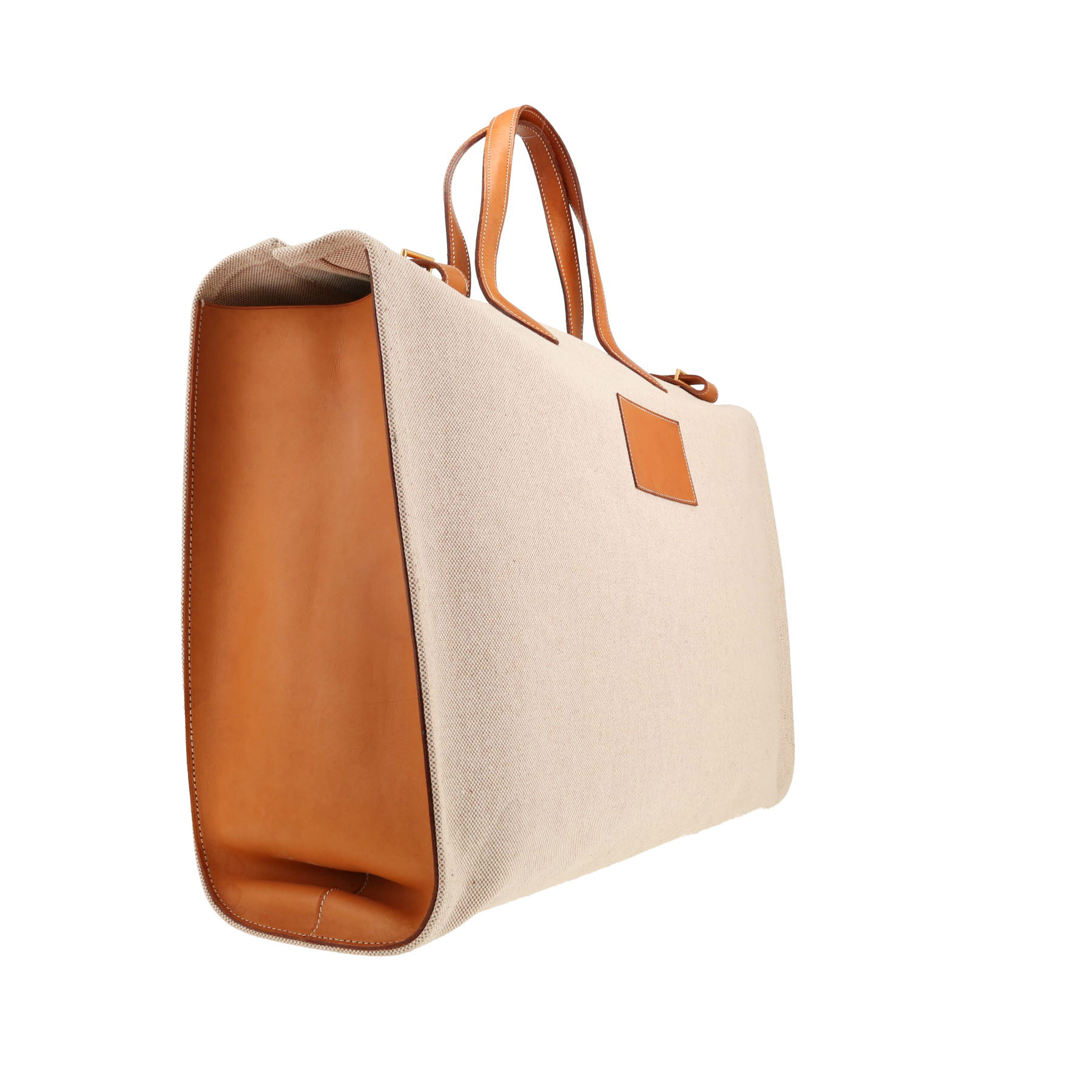 Hermès  Kaba shopping bag  in beige canvas  and natural leather