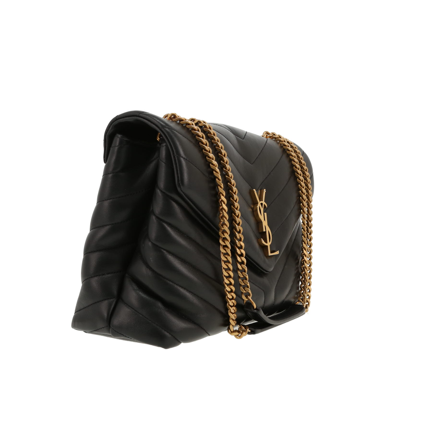 Saint Laurent  Loulou medium model  shoulder bag  in black chevron quilted leather
