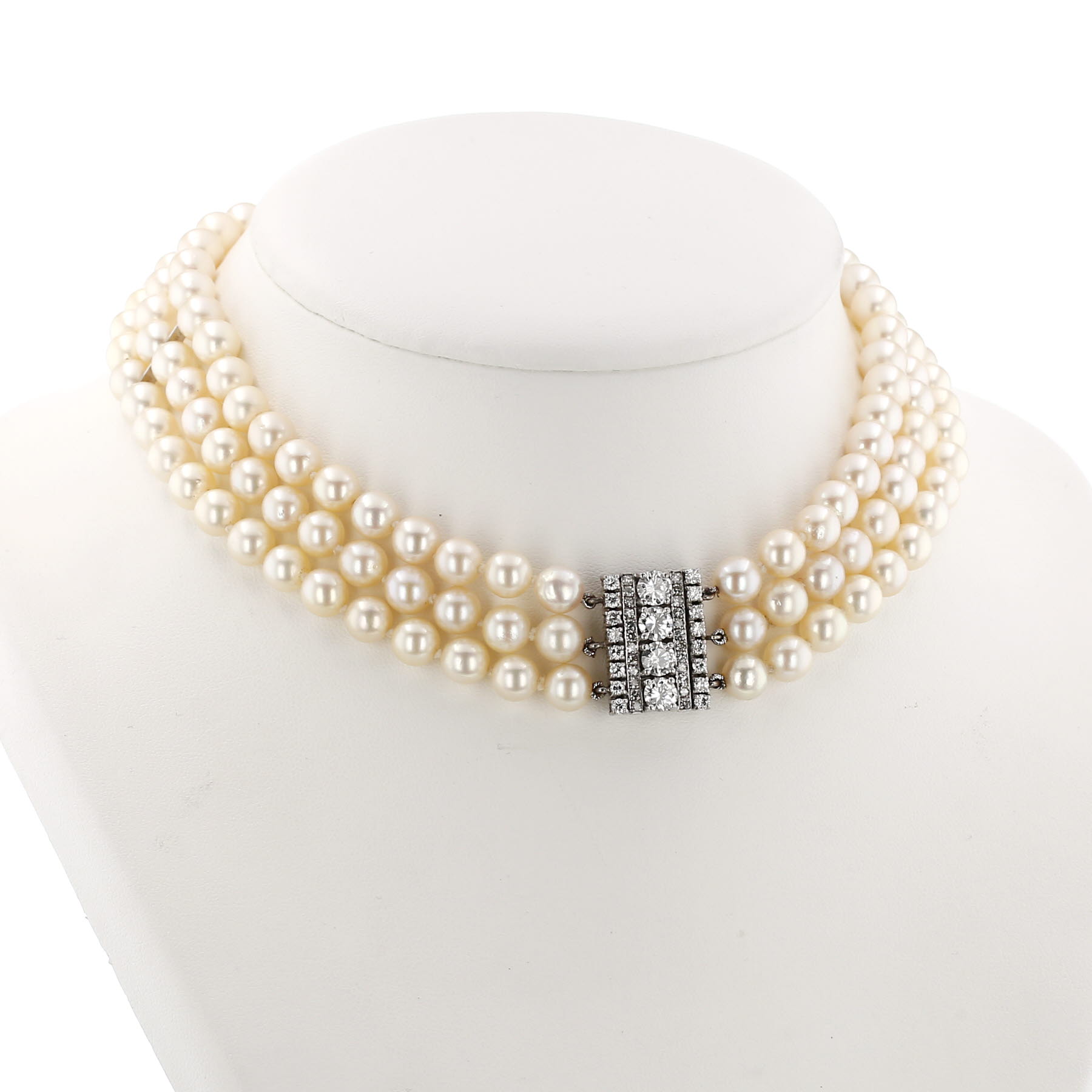 Vintage 1960's necklace in white gold, diamonds and cultured pearls