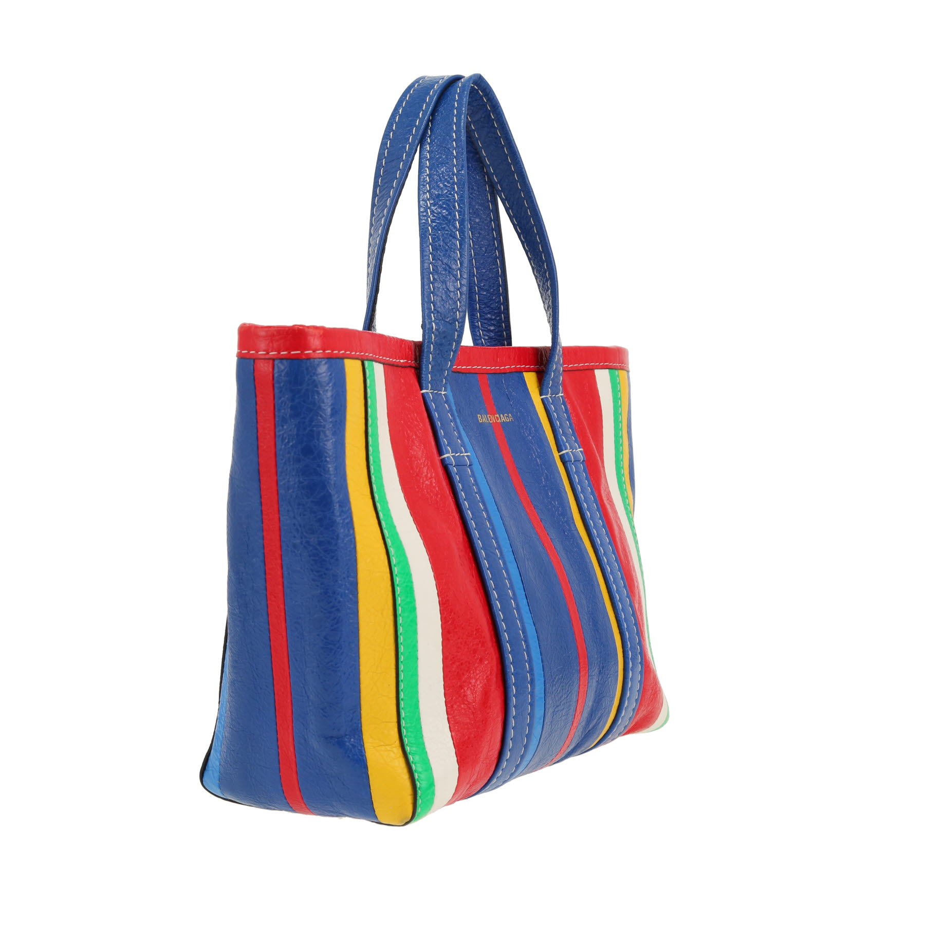 Sac à main Balenciaga  Shopper East-West Barbes petit modèle  en cuir bleu, rouge et jaune