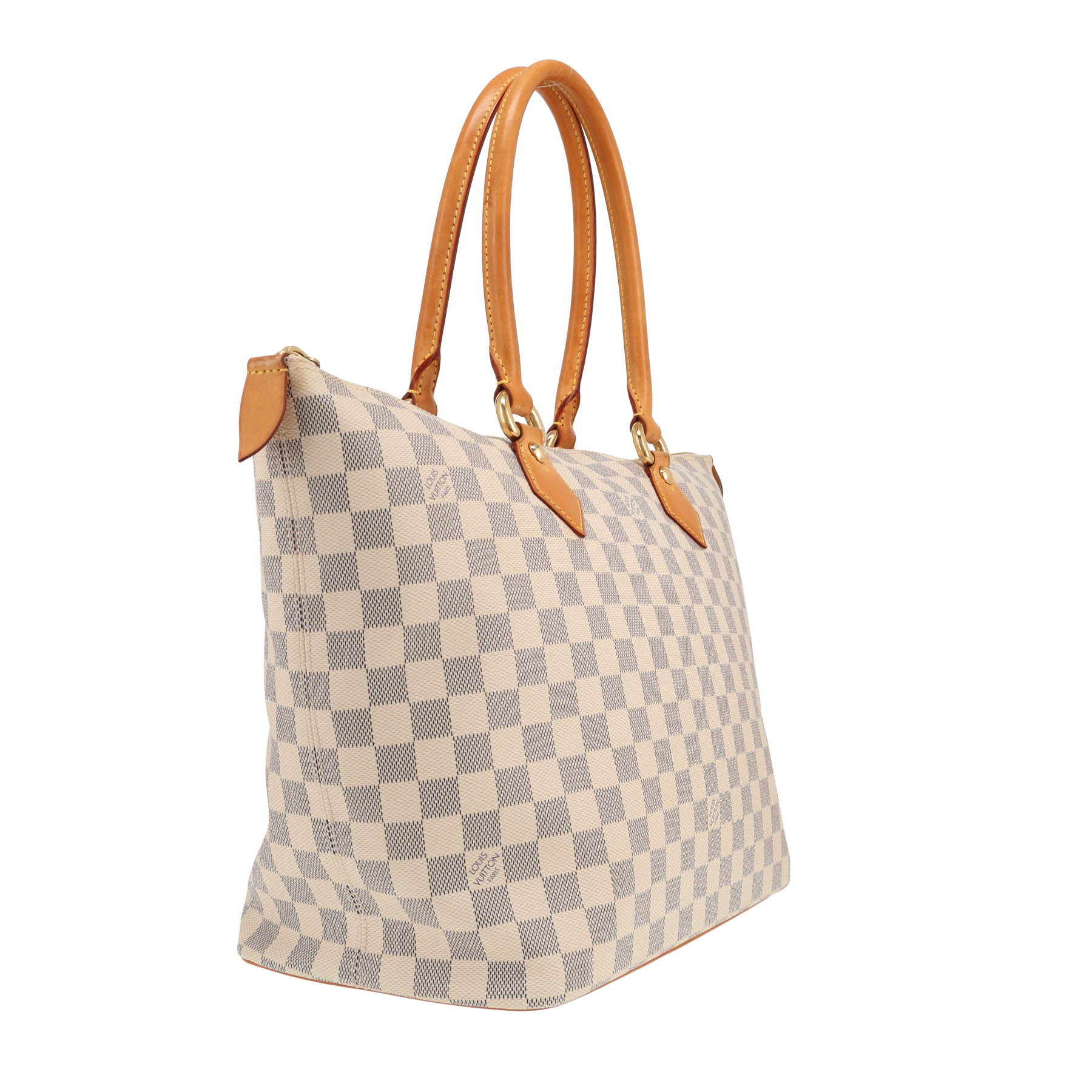 Louis Vuitton  Saleya handbag  in azur damier canvas  and natural leather