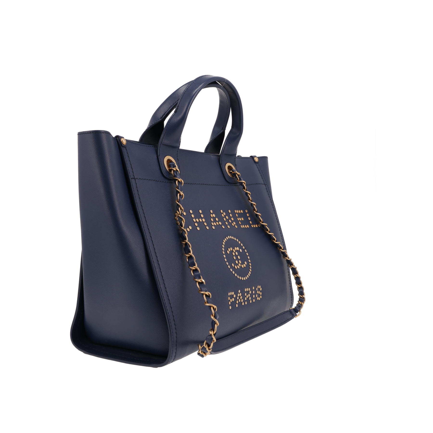 Chanel  Deauville shopping bag  in blue grained leather