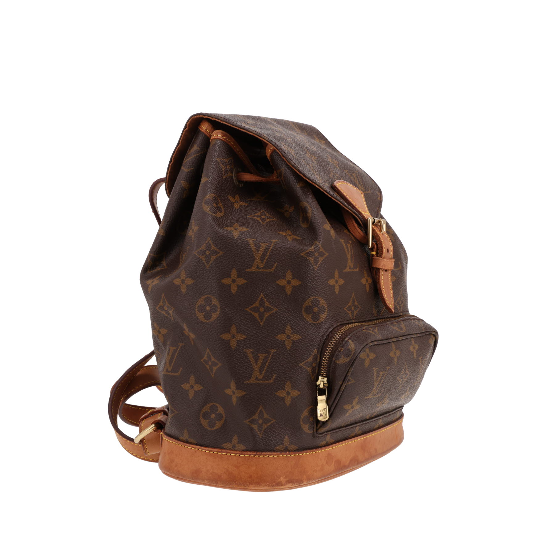 Sac à dos Louis Vuitton  Montsouris en toile monogram marron et cuir naturel