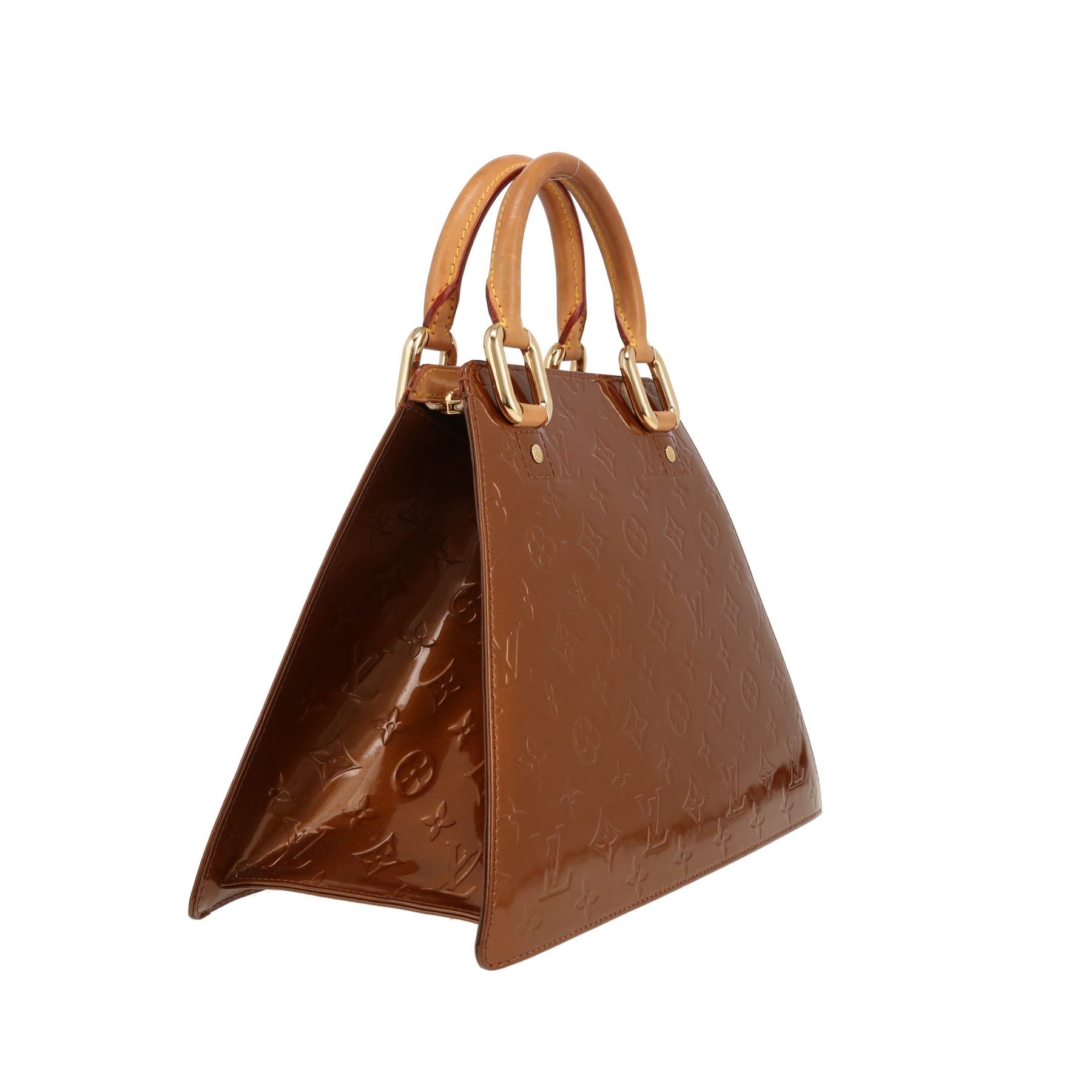 Louis Vuitton  Forsyth handbag  in golden brown monogram patent leather  and natural leather