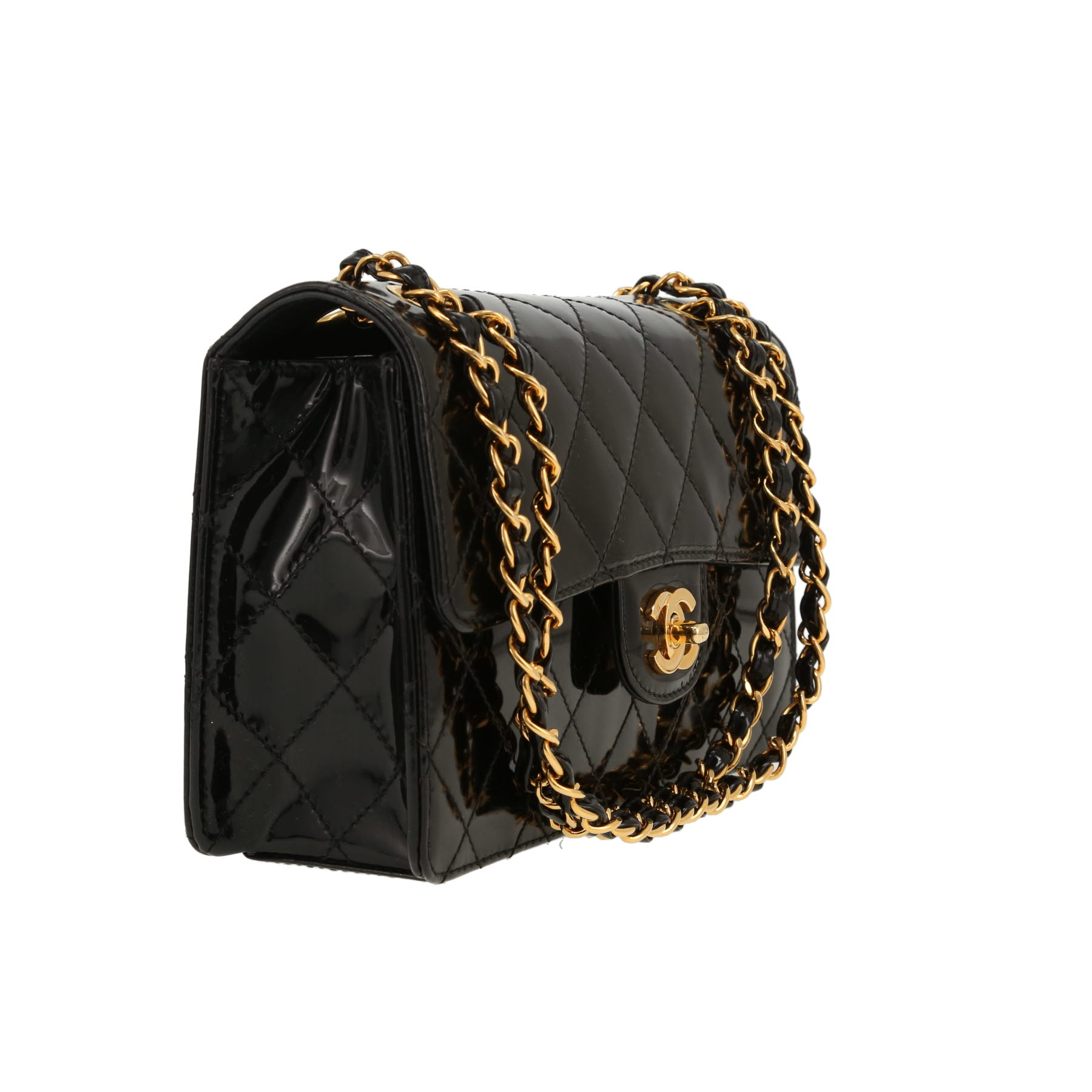 Bolso de mano Chanel  Timeless Petit en charol acolchado negro